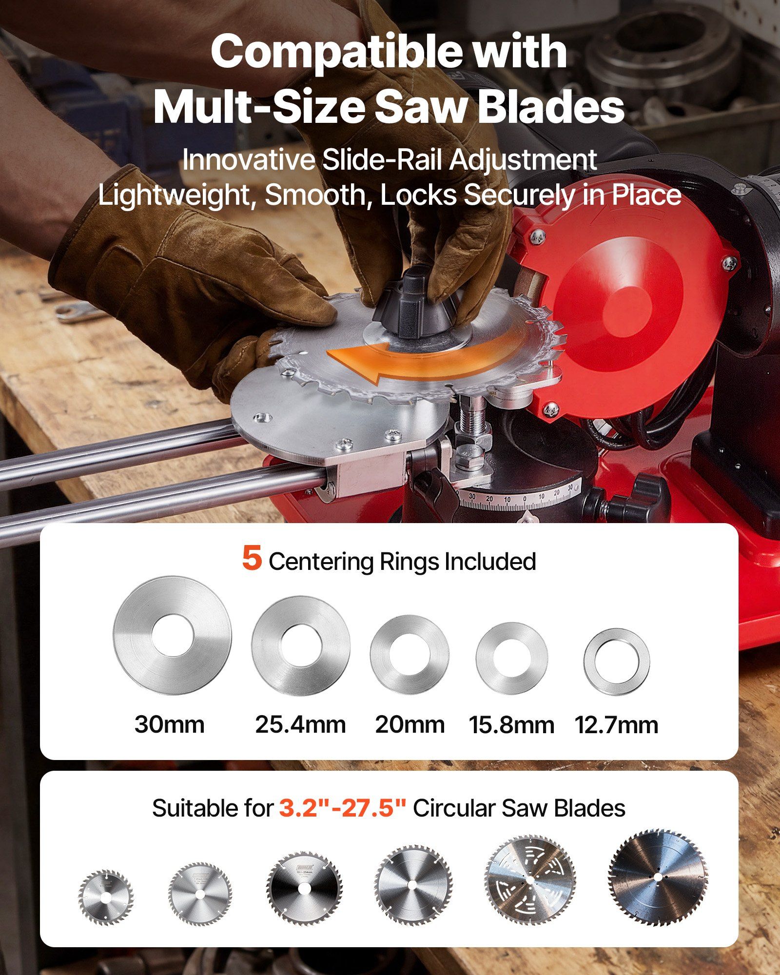 Circular Saw Blade Sharpener with Water Tank, 370W 2890RPM Rotary Angle Mill Grinder, Water Injection Sharpening Machine with 125mm Grinding Wheel - Fits Φ80mm to Φ700mm Circular Saw Blades - Image 4