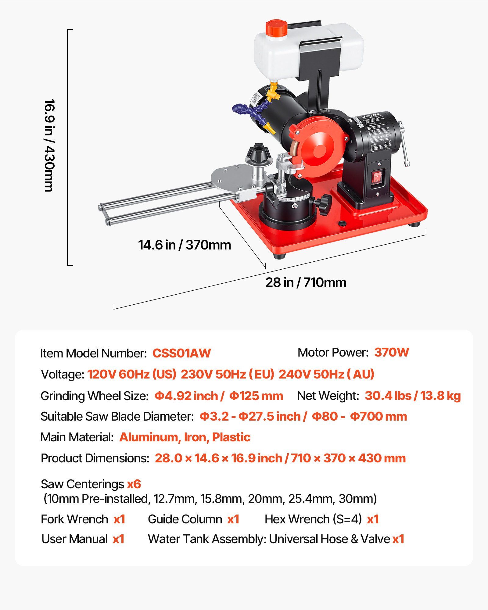 Circular Saw Blade Sharpener with Water Tank, 370W 2890RPM Rotary Angle Mill Grinder, Water Injection Sharpening Machine with 125mm Grinding Wheel - Fits Φ80mm to Φ700mm Circular Saw Blades - Image 7