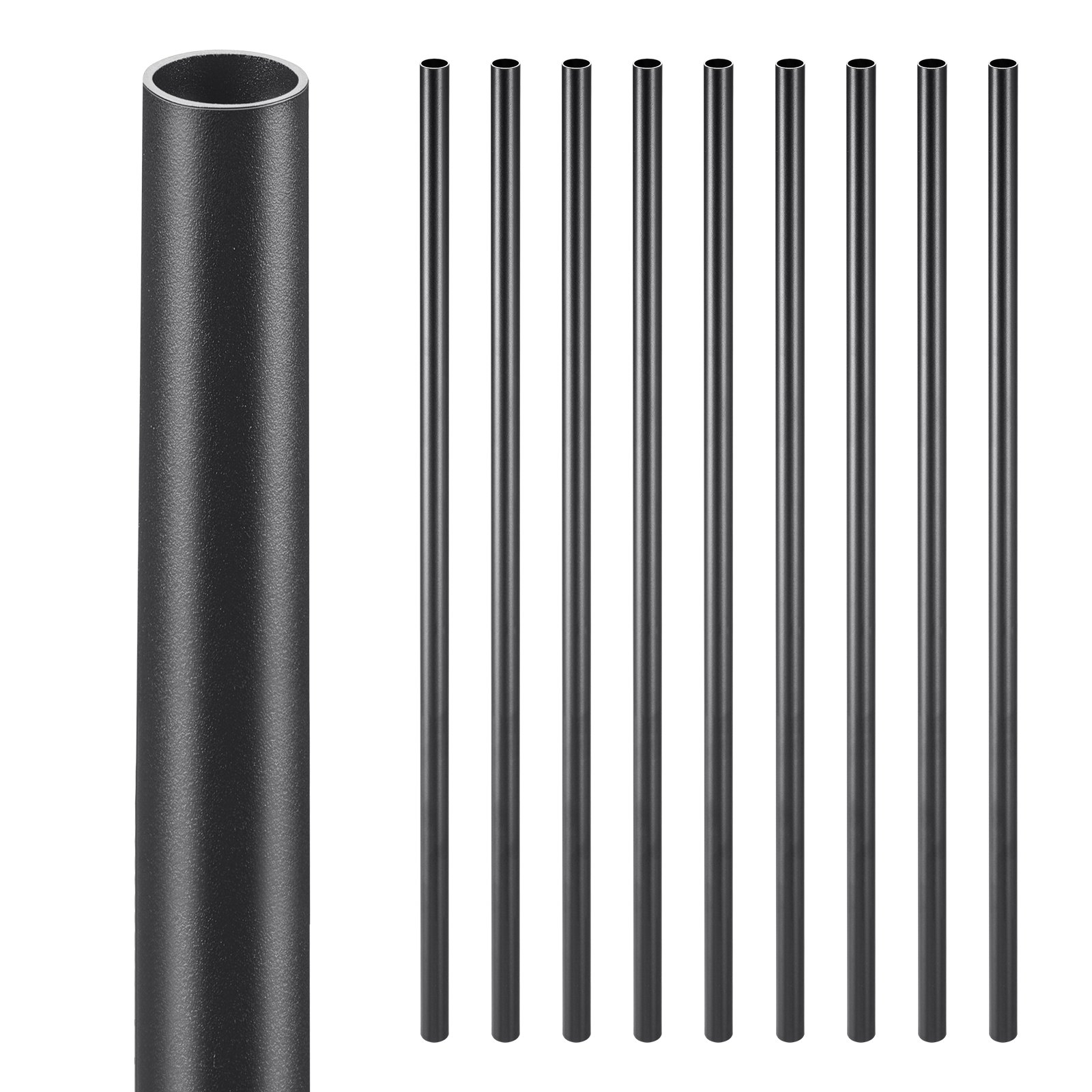 Staircase Balusters 51 Pack, 660 mm Aluminum Stair Balusters, 19 mm Water-Proof Round Metal Spindle Railing, Hollow Deck Railing with Rail Caps & Screws for Stairs, Porch, Patio, Fence, Black - Image 1