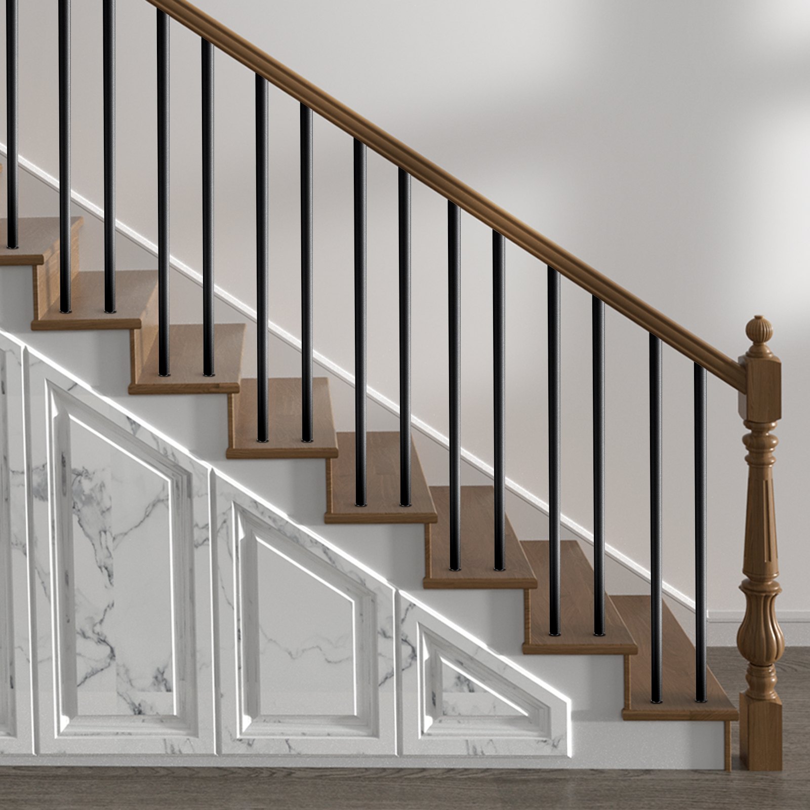 Staircase Balusters 51 Pack, 660 mm Aluminum Stair Balusters, 19 mm Water-Proof Round Metal Spindle Railing, Hollow Deck Railing with Rail Caps & Screws for Stairs, Porch, Patio, Fence, Black - Image 8