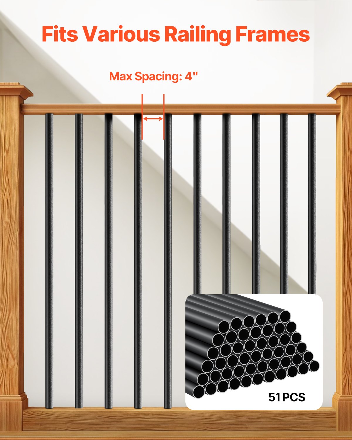 Staircase Balusters 51 Pack, 813 mm Aluminum Stair Balusters, 19 mm Water-Proof Round Metal Spindle Railing, Hollow Deck Railing with Rail Caps & Screws for Stairs, Porch, Patio, Matte Black - Image 4
