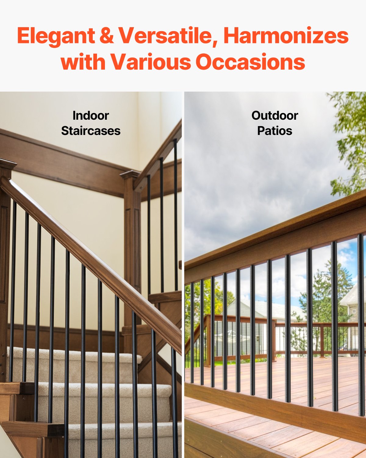 Staircase Balusters 51 Pack, 813 mm Aluminum Stair Balusters, 19 mm Water-Proof Round Metal Spindle Railing, Hollow Deck Railing with Rail Caps & Screws for Stairs, Porch, Patio, Matte Black - Image 5
