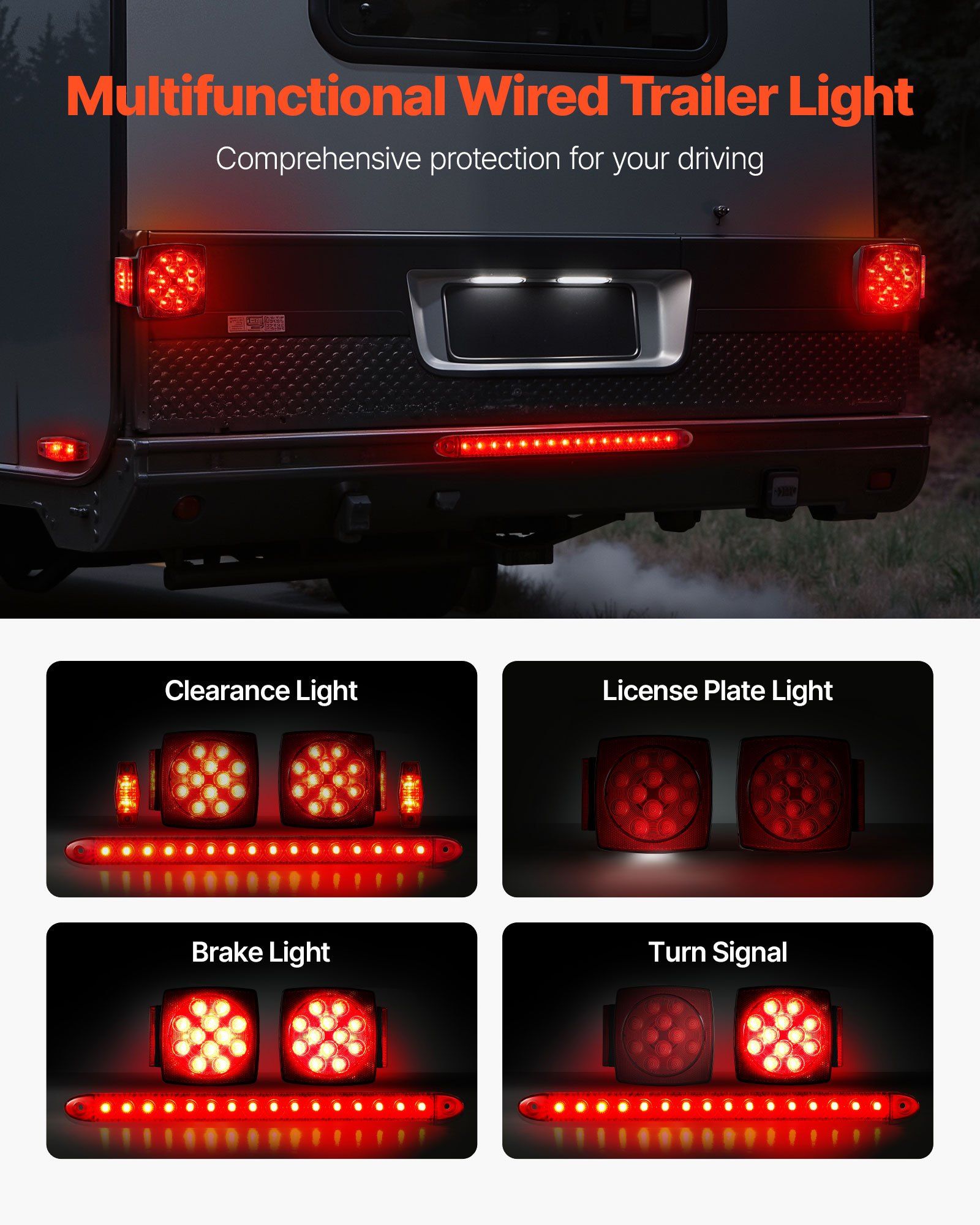 Trailer Lights, LED Trailer Tail Lights Kit with Stop Brake Turn Tail License Plate Clearance Lamp, Waterproof Tow Lighting Kit with Wiring Harness for Boat Truck Camper RV Snowmobile Caravan - Image 2