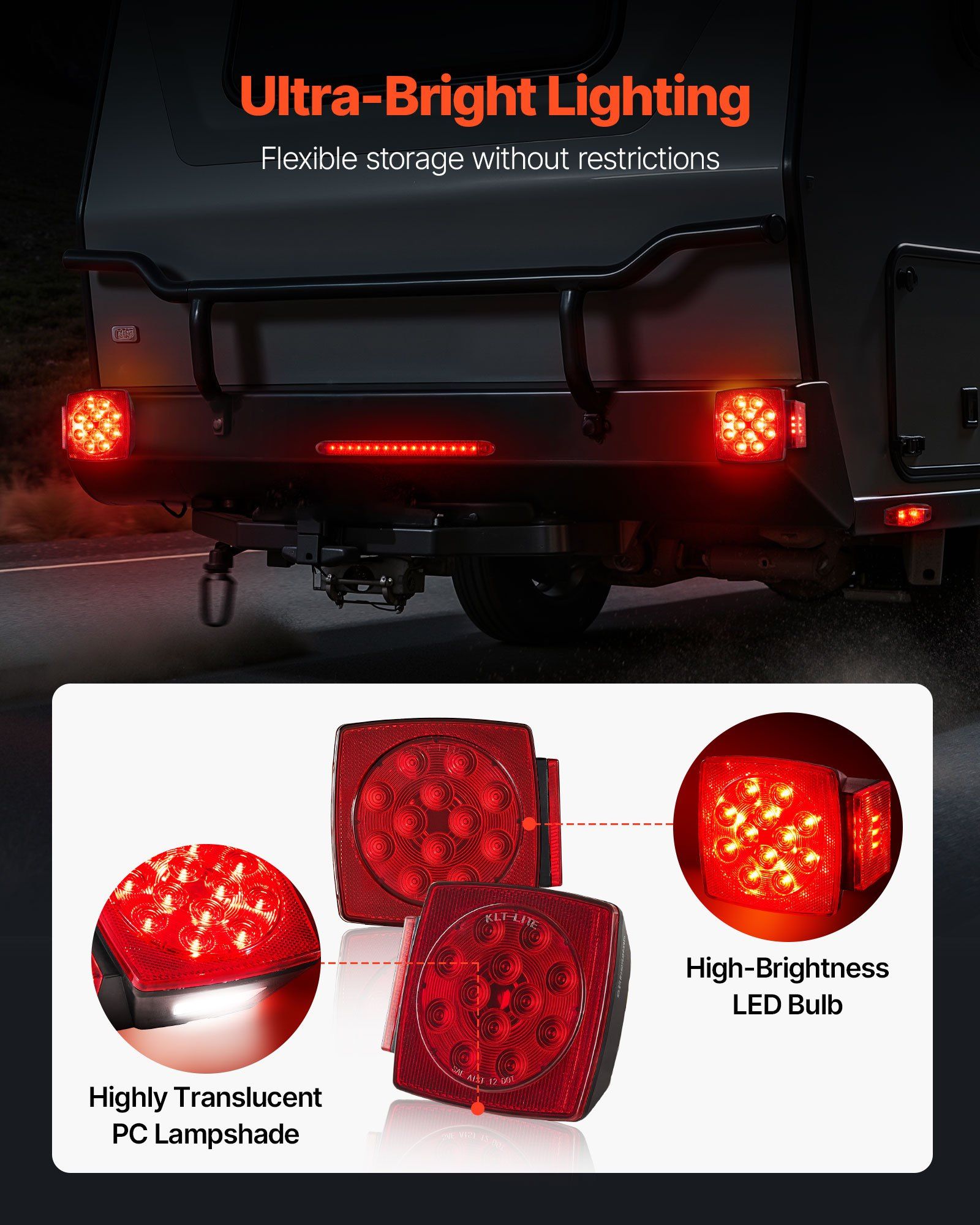 Trailer Lights, LED Trailer Tail Lights Kit with Stop Brake Turn Tail License Plate Clearance Lamp, Waterproof Tow Lighting Kit with Wiring Harness for Boat Truck Camper RV Snowmobile Caravan - Image 3