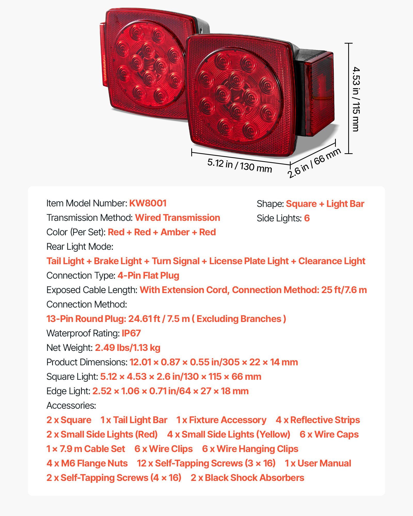 Trailer Lights, LED Trailer Tail Lights Kit with Stop Brake Turn Tail License Plate Clearance Lamp, Waterproof Tow Lighting Kit with Wiring Harness for Boat Truck Camper RV Snowmobile Caravan - Image 7