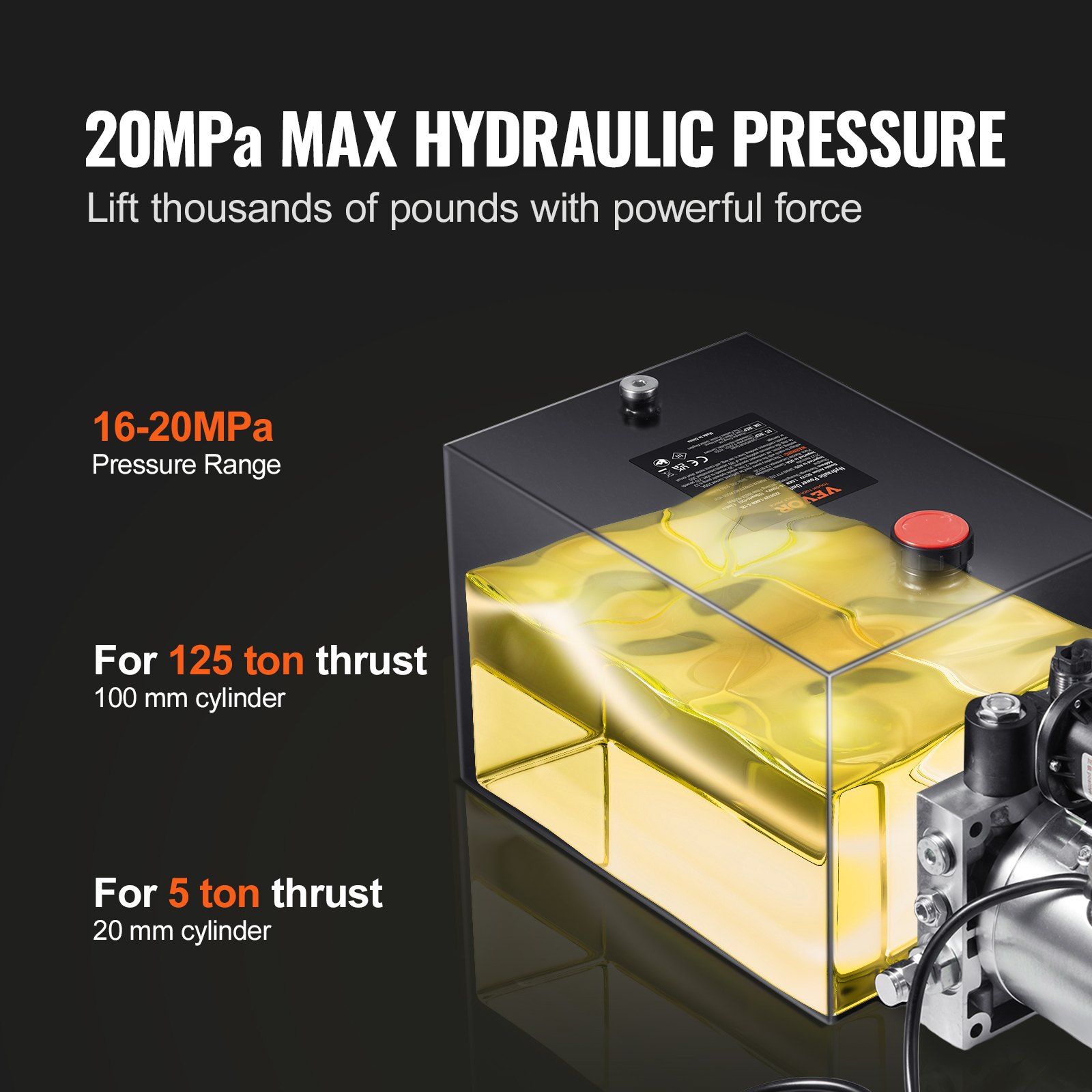 Hydraulic Pump, 12 Quart Hydraulic Power Unit, Single Acting Dump Trailer Pump, 0.91 GPM Flow Rate, 3200 PSI Max Relief Pressure, DC 12V Hydraulic Pump for Dump Trailer Car Lifting - Image 3