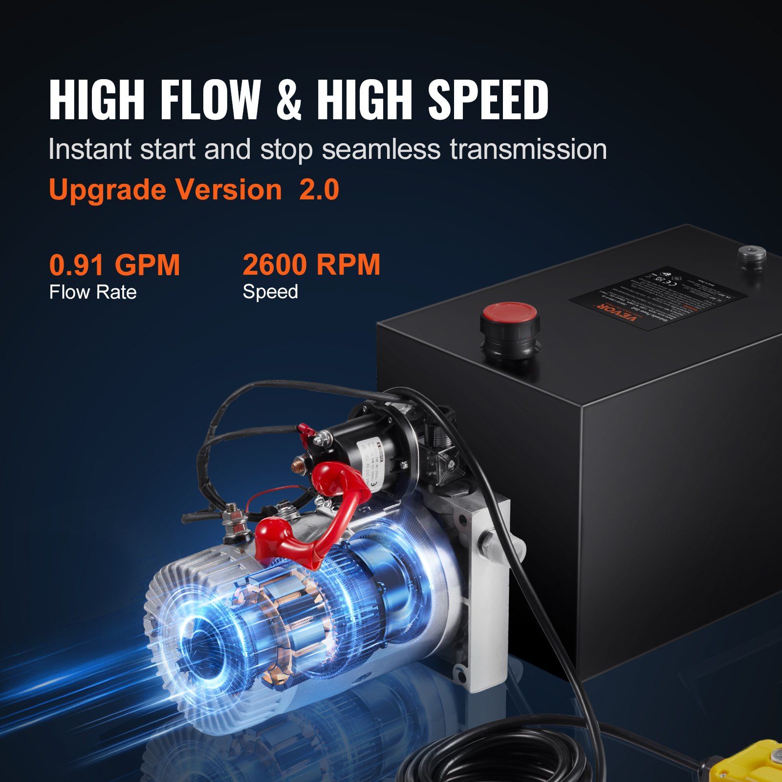 Hydraulic Pump, 12 Quart Hydraulic Power Unit, Single Acting Dump Trailer Pump, 0.91 GPM Flow Rate, 3200 PSI Max Relief Pressure, DC 12V Hydraulic Pump for Dump Trailer Car Lifting - Image 4