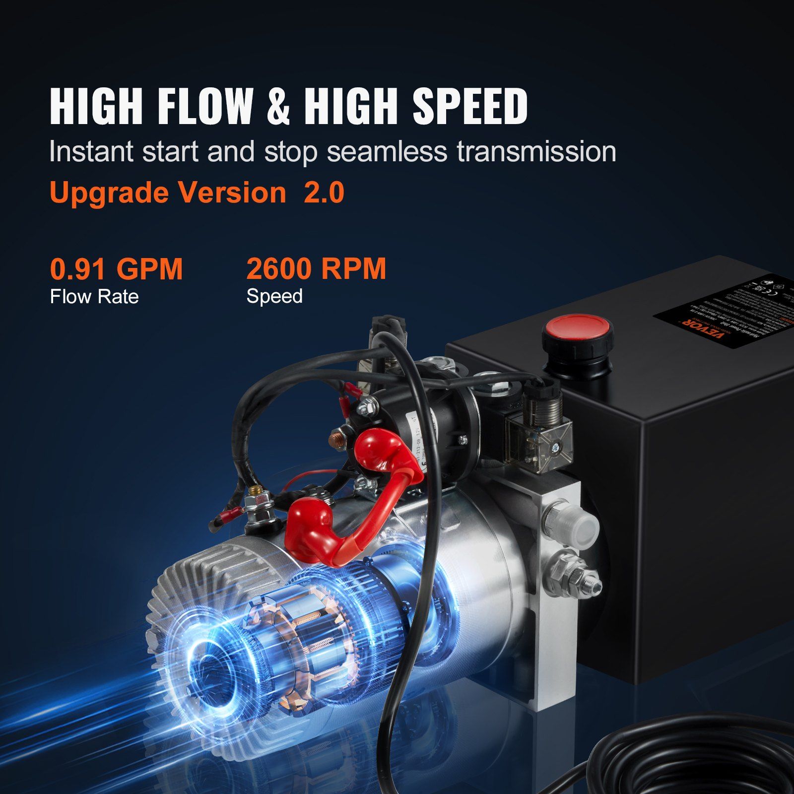 Hydraulic Pump, 6 Quart Hydraulic Power Unit, Double Acting Dump Trailer Pump, 0.91 GPM Flow Rate, 3200 PSI Max Relief Pressure, DC 12V Hydraulic Pump for Dump Trailer Car Lifting - Image 4