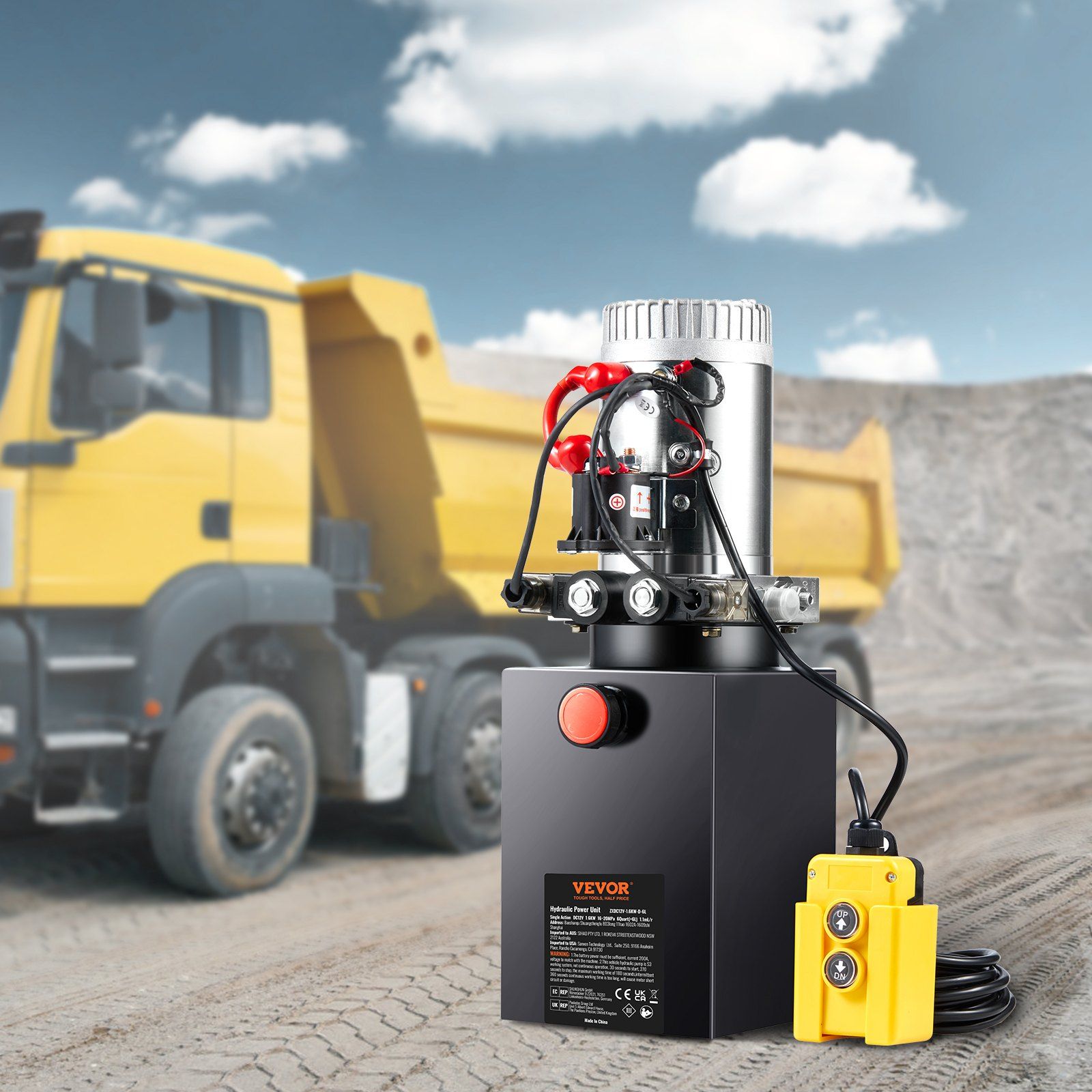 Hydraulic Pump, 6 Quart Hydraulic Power Unit, Double Acting Dump Trailer Pump, 0.91 GPM Flow Rate, 3200 PSI Max Relief Pressure, DC 12V Hydraulic Pump for Dump Trailer Car Lifting - Image 8