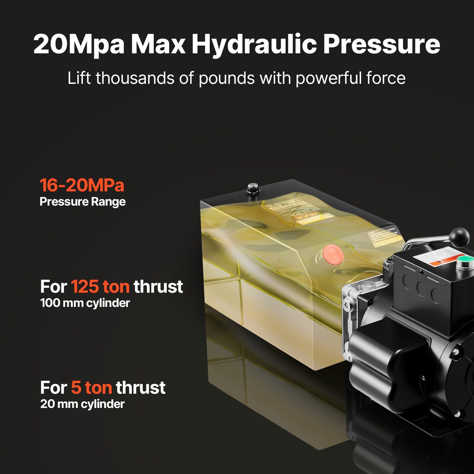 Hydraulic Pump Power Unit, AC 220V, 15 Quart Single Acting Hydraulic Unit, 6.3 L/min Oil Flow, Max Discharge Pressure 22 MPa for Dump Truck, Auto Repair Garage, Car Lifting Platforms, Black - Image 3