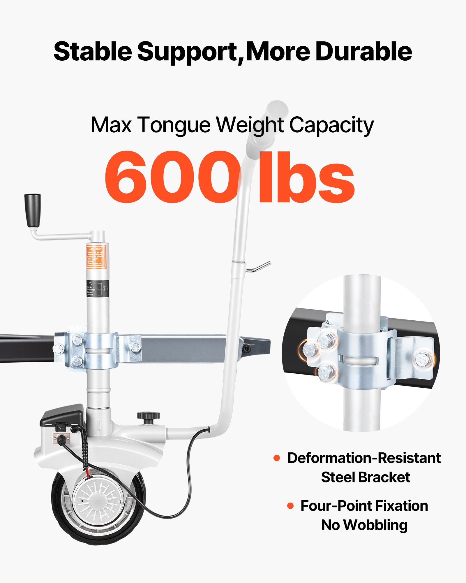 Electric Trailer Dolly, 2.5 T Towing Capacity, 380W 12V Motorized Jockey Wheel with 7 m/min Moving Speed, 31-63 cm Adjustable Clamp Height & 20.3 cm Rubber Tire, For Moving Caravan Boat - Image 3
