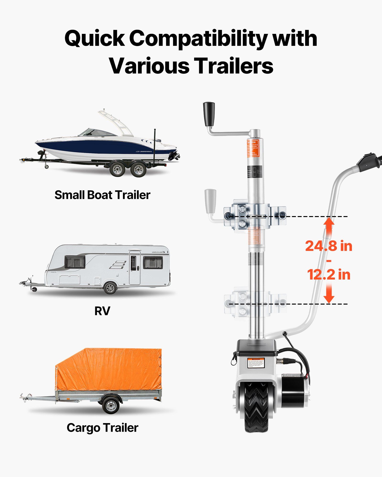Electric Trailer Dolly, 2.5 T Towing Capacity, 380W 12V Motorized Jockey Wheel with 7 m/min Moving Speed, 31-63 cm Adjustable Clamp Height & 20.3 cm Rubber Tire, For Moving Caravan Boat - Image 5