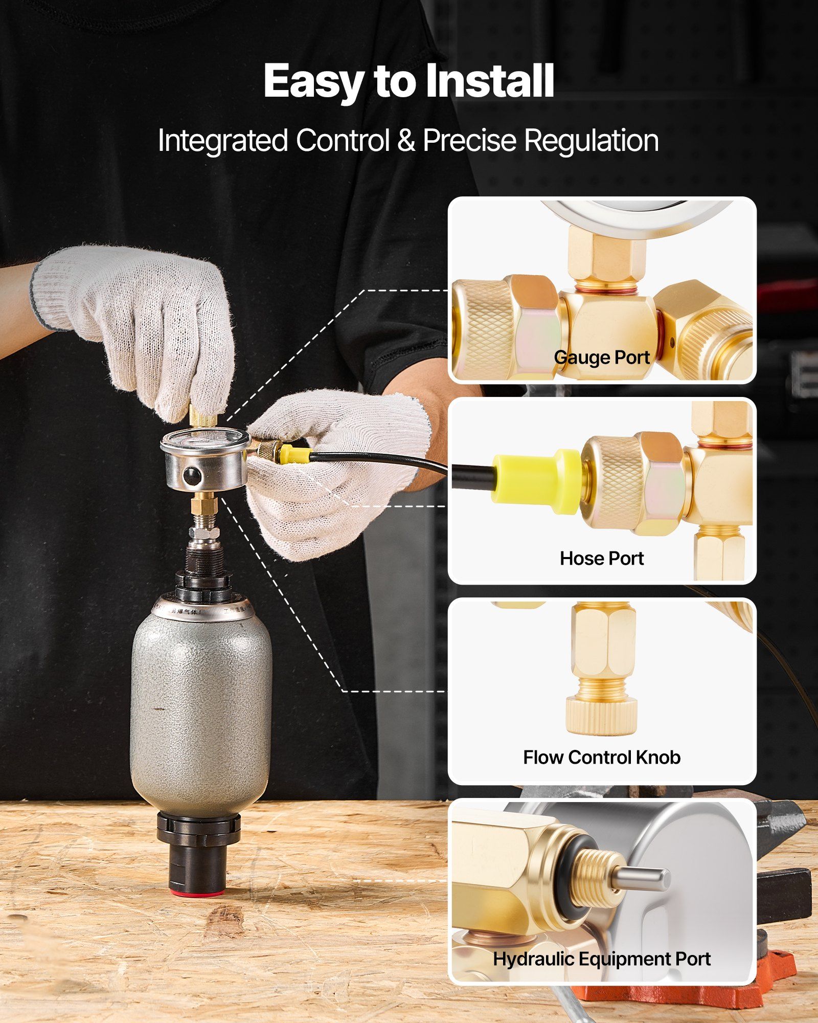 Hydraulic Nitrogen Accumulator Charging Kit, 0-100 Bar Nitrogen Fill Kit, Pressure Test System with 1 Pressure Gauge, 1 Gas Hose, 1 Valve Body and 1 CGA580 Adapter for Construction Machinery - Image 3