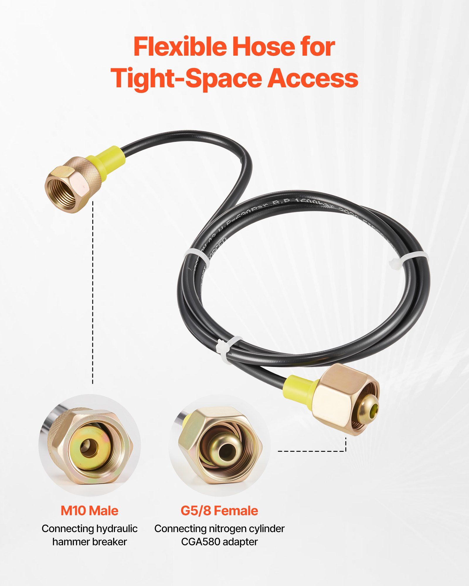Hydraulic Nitrogen Accumulator Charging Kit, 0-100 Bar Nitrogen Fill Kit, Pressure Test System with 1 Pressure Gauge, 1 Gas Hose, 1 Valve Body and 1 CGA580 Adapter for Construction Machinery - Image 5
