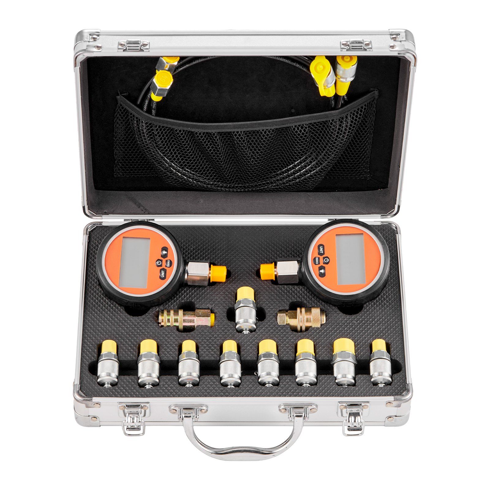 Digital Hydraulic Pressure Test Coupling Kit, 700 Bar Pressure Gauge Manometer Tester with 2 Gauges, 9 Test Couplings, 2 Quick-Release Couplers, 2 Hoses for Excavator Construction Machinery - Image 1