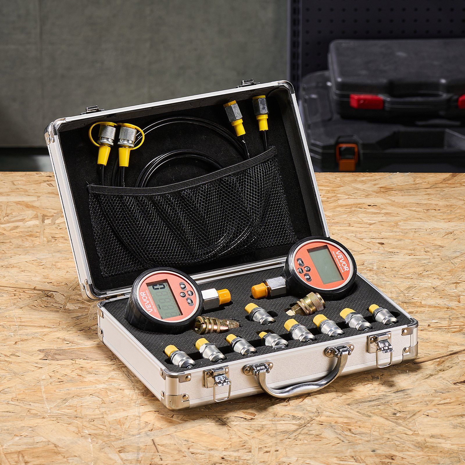 Digital Hydraulic Pressure Test Coupling Kit, 700 Bar Pressure Gauge Manometer Tester with 2 Gauges, 9 Test Couplings, 2 Quick-Release Couplers, 2 Hoses for Excavator Construction Machinery - Image 8