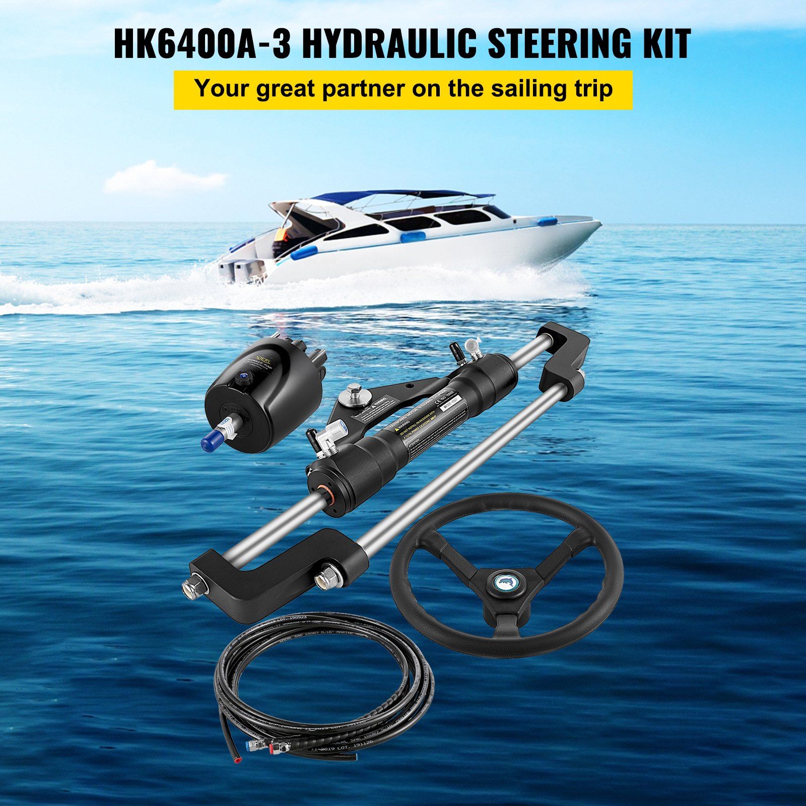 Hydraulic Boat Steering Kit, 300HP Hydraulic Steering Helm Pump, Aluminum Alloy Steering Cylinder, 13.5\