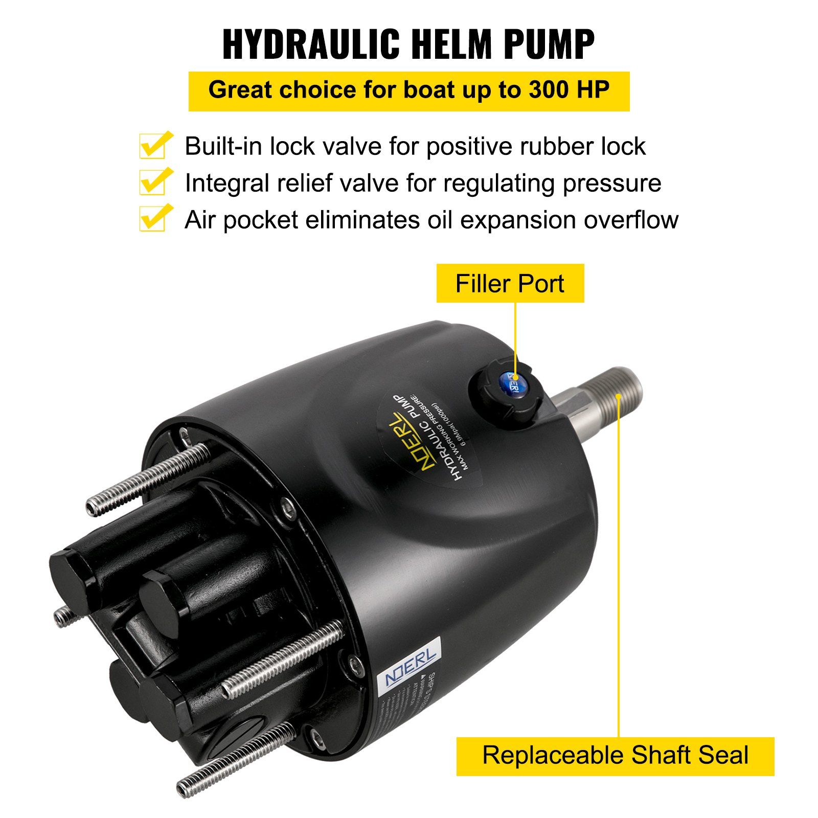Hydraulic Boat Steering Kit, 300HP Hydraulic Steering Helm Pump, Aluminum Alloy Steering Cylinder, 13.5\