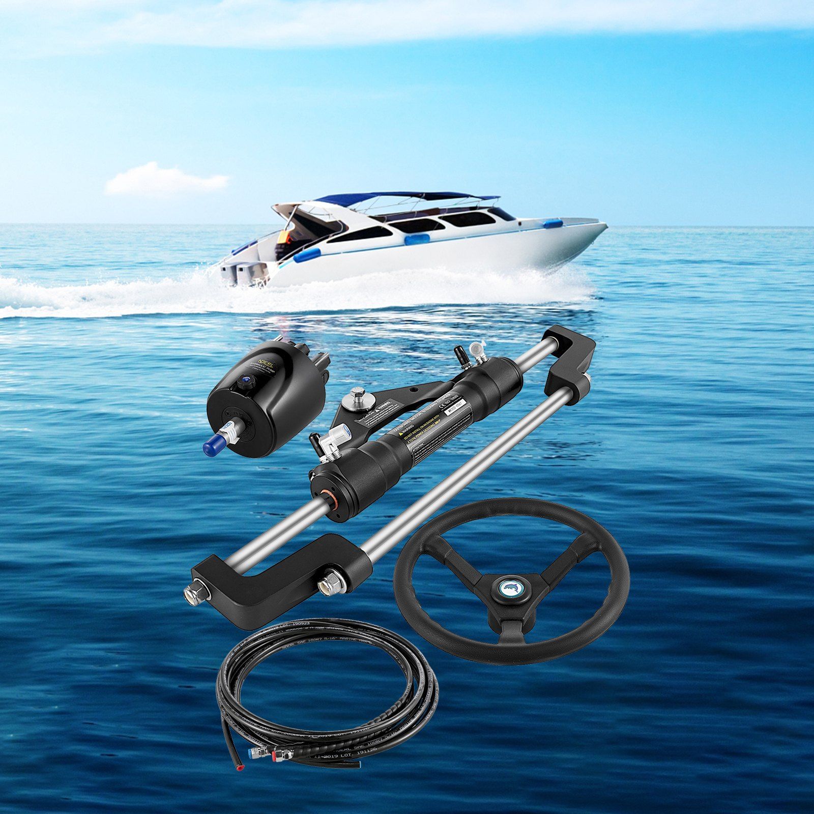 Hydraulic Boat Steering Kit, 300HP Hydraulic Steering Helm Pump, Aluminum Alloy Steering Cylinder, 13.5\