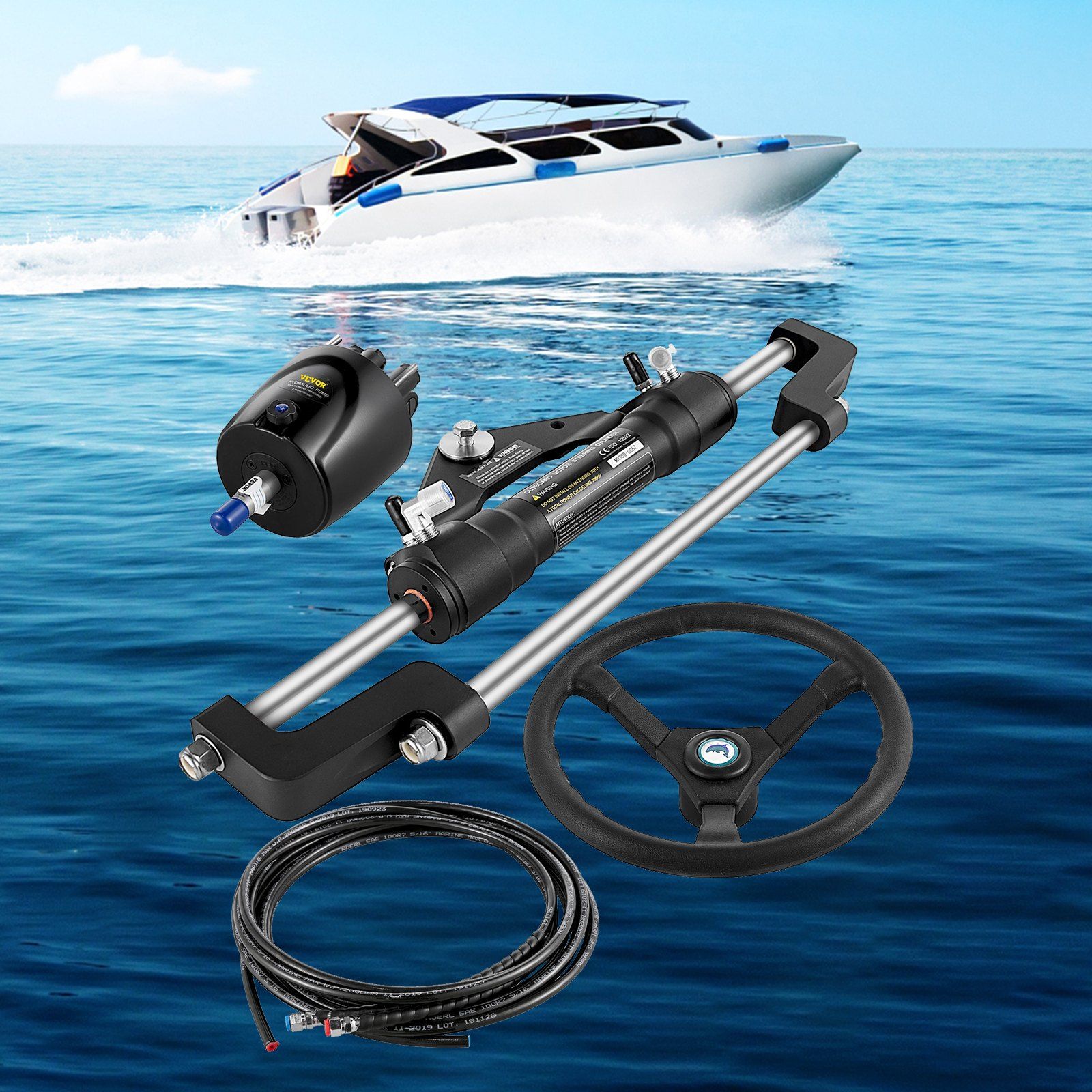 Hydraulic Boat Steering Kit, 300HP Hydraulic Steering Kit Helm Pump, Cylinder, Wheel, 24 Feet Hose Hydraulic Steering Seal Kit, Corrosion-Resistant Boat Steering System Marine Steering Kit - Image 8