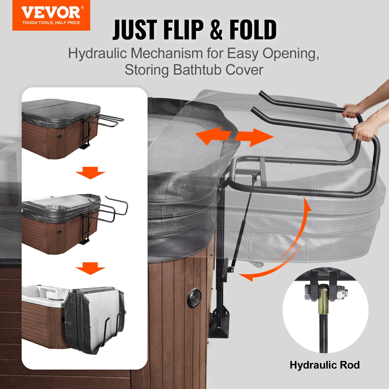 Hot Tub Cover Lift, Spa Cover Lift, Hydraulic, Height 84.07cm - 104.9cm Width 134.87cm - 234.95cm Adjustable, Installed Underneath on one Sides, Suitable for Various Sizes of Hot Tubs, Spa - Image 2