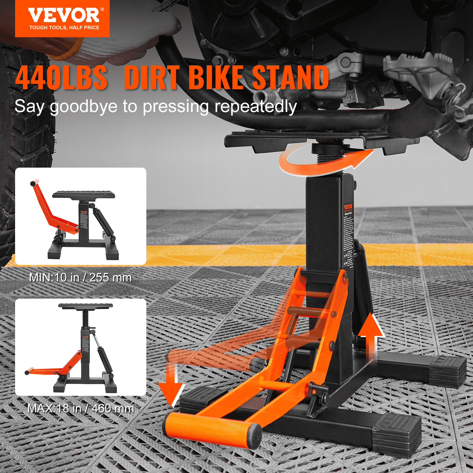 Dirt Bike Lift Stand, Motorcycle Jack Lift Stand 440 lbs Capacity and Hydraulic Lift Operation, Adjustable Height Hoist Table, for Dirt Pit Bike Repair, Maintenance, Dirt Bike Accessories - Image 2