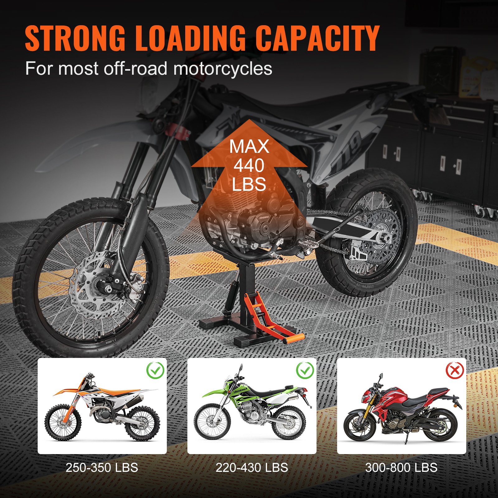 Dirt Bike Lift Stand, Motorcycle Jack Lift Stand 440 lbs Capacity and Hydraulic Lift Operation, Adjustable Height Hoist Table, for Dirt Pit Bike Repair, Maintenance, Dirt Bike Accessories - Image 5