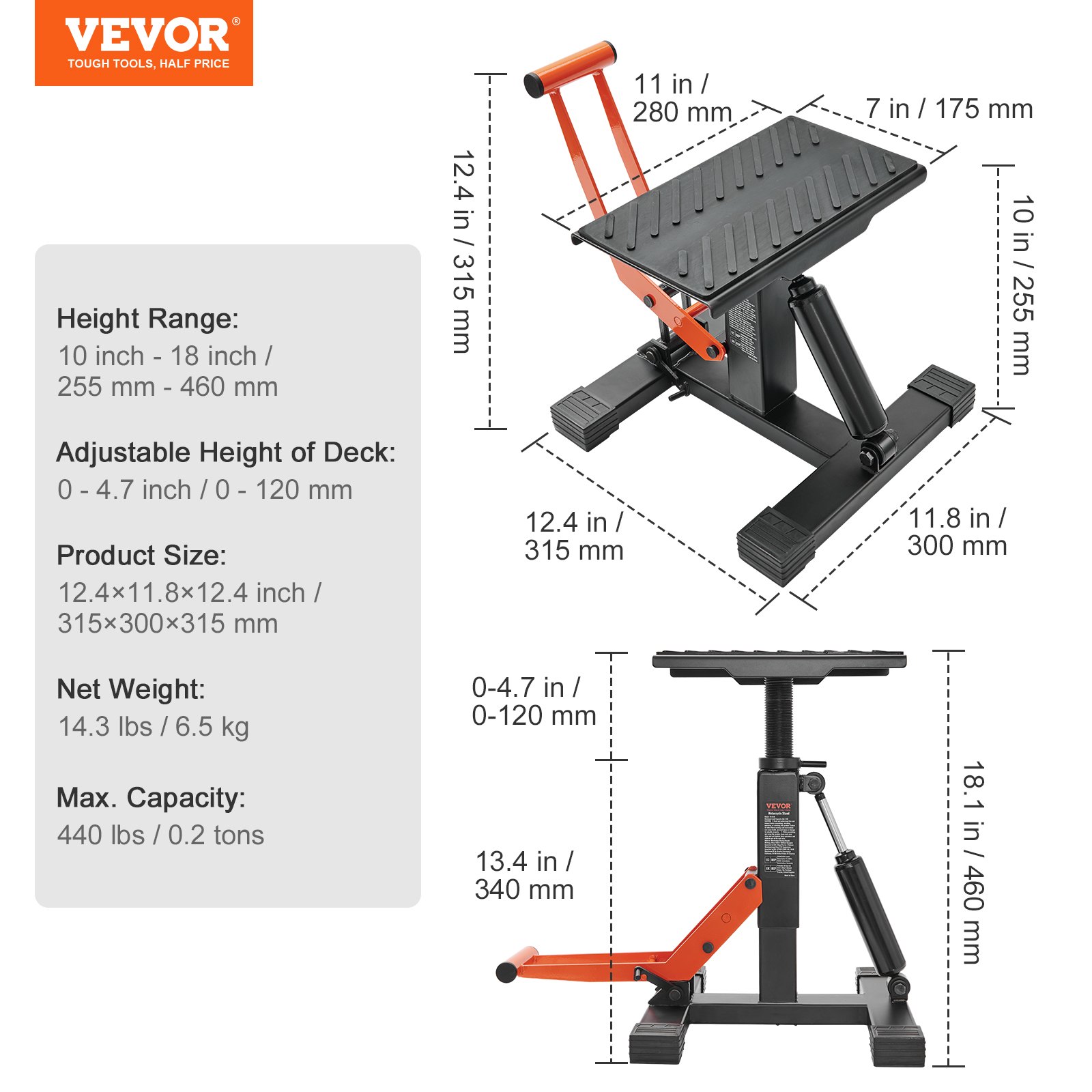 Dirt Bike Lift Stand, Motorcycle Jack Lift Stand 440 lbs Capacity and Hydraulic Lift Operation, Adjustable Height Hoist Table, for Dirt Pit Bike Repair, Maintenance, Dirt Bike Accessories - Image 7