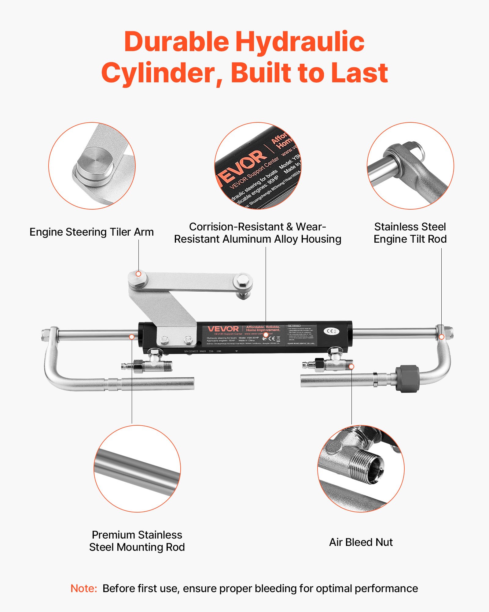 Hydraulic Steering Kit, 90 HP, Hydraulic Steering Helm Pump & Cylinder, with 6.9 MPa/1000 psi Max Working Pressure, Aluminum Alloy Housing, Check Valve, for Outboards Fishing Boats Sailboats - Image 4