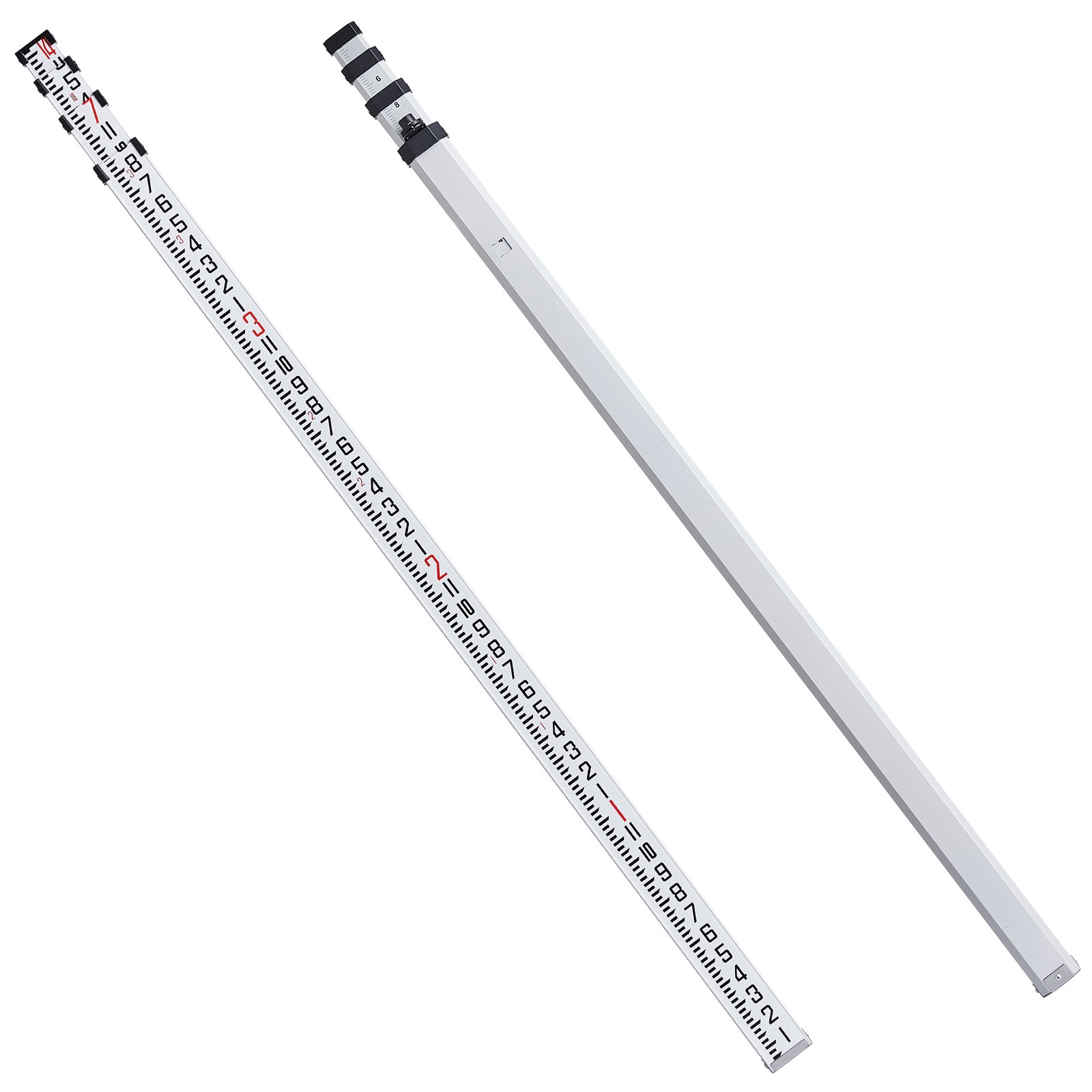 Aluminum Grade Rod, 14-Feet/8ths 4 Sections Telescopic Measuring Rod, Double-Sided Scale 1/8in Leveling Rod Stick, Aluminum Alloy Survey Rod w/ Bubble Level &Carrying Bag for Houses,Walls,Floors - Image 1
