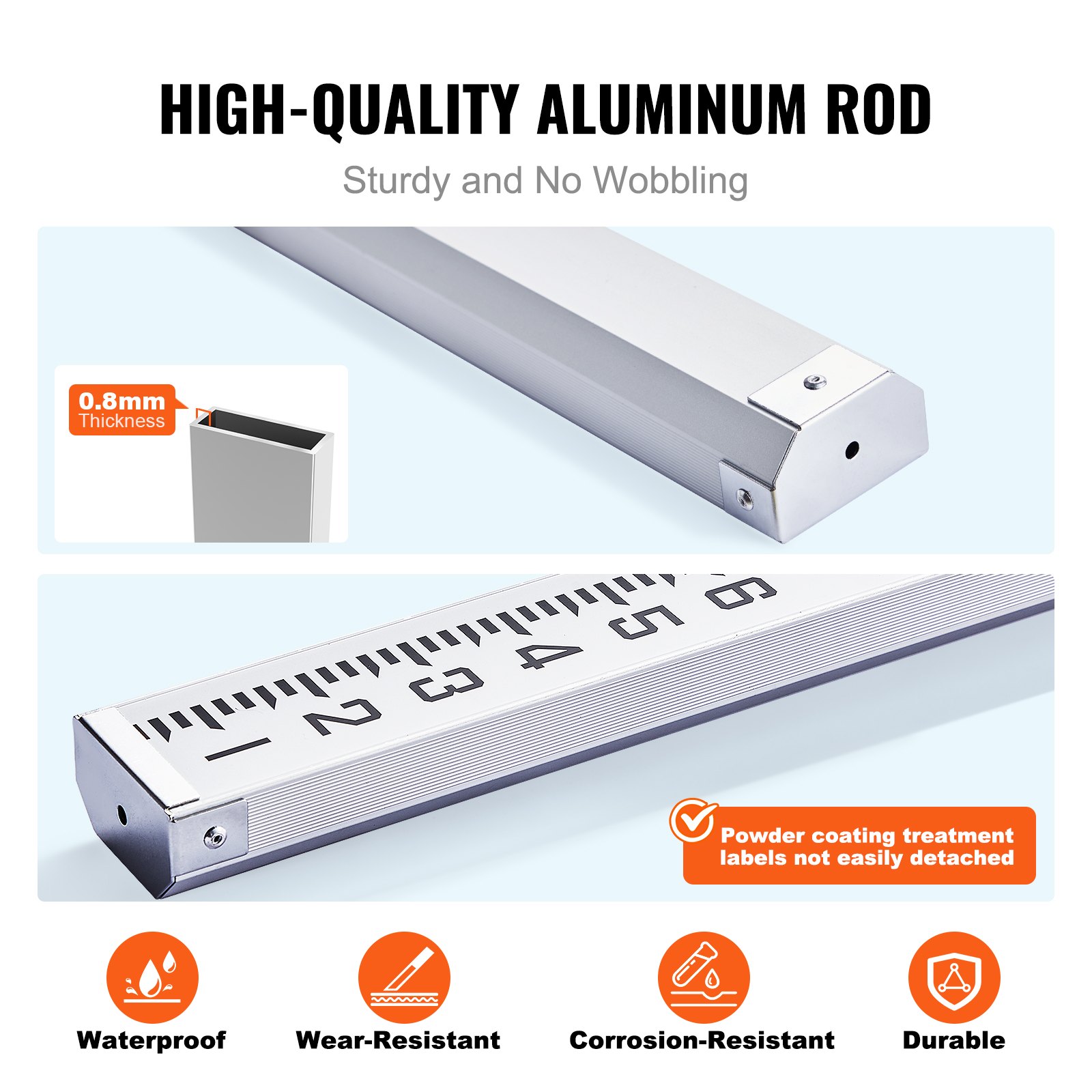 Aluminum Grade Rod, 14-Feet/8ths 4 Sections Telescopic Measuring Rod, Double-Sided Scale 1/8in Leveling Rod Stick, Aluminum Alloy Survey Rod w/ Bubble Level &Carrying Bag for Houses,Walls,Floors - Image 4
