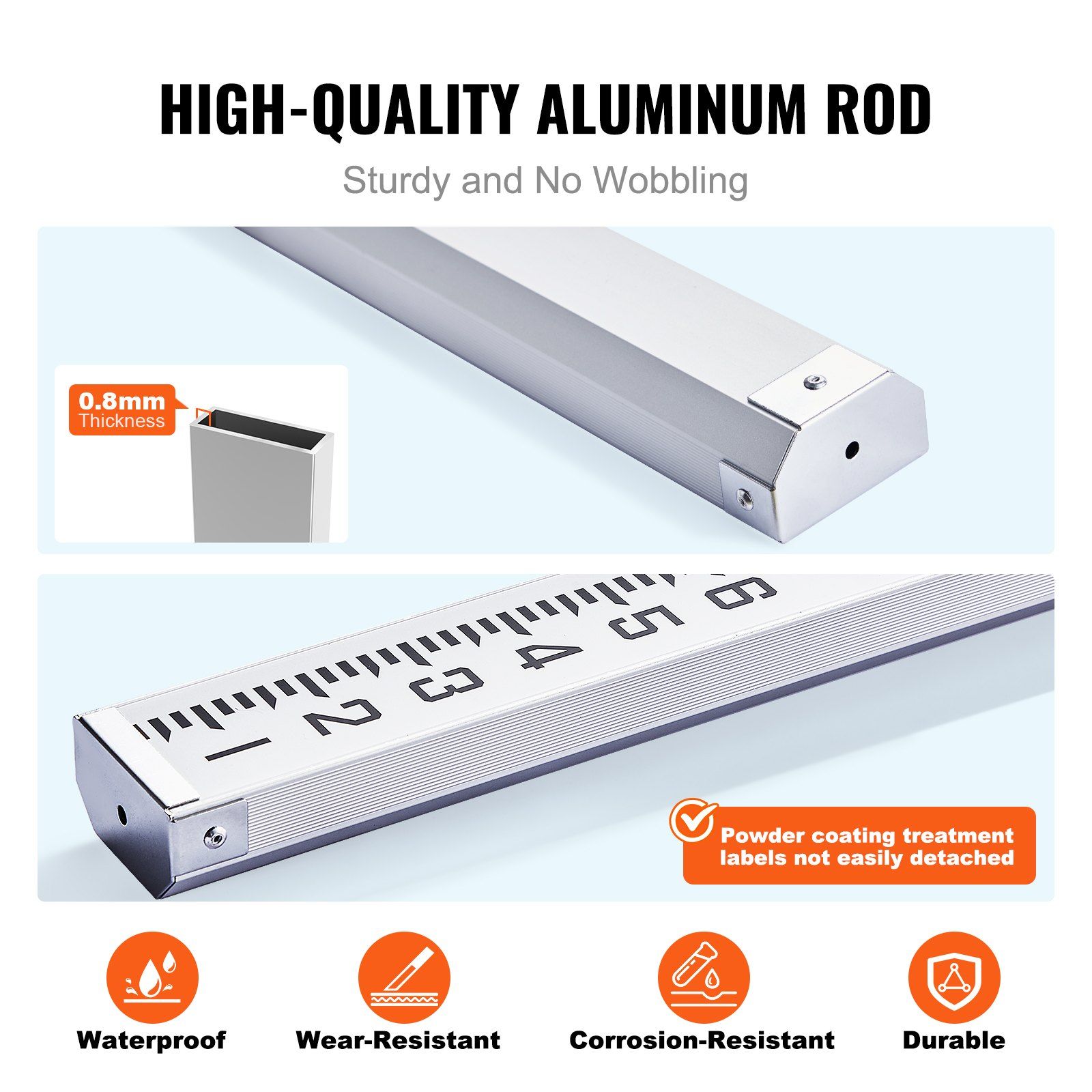 Aluminum Grade Rod, 18-Feet/10ths 6 Sections Telescopic Measuring Rod,Double-Sided Scale 1/10ft Leveling Rod Stick,Aluminum Alloy Survey Rod w/ Bubble Level &Carrying Bag for Houses,Walls,Floors - Image 4