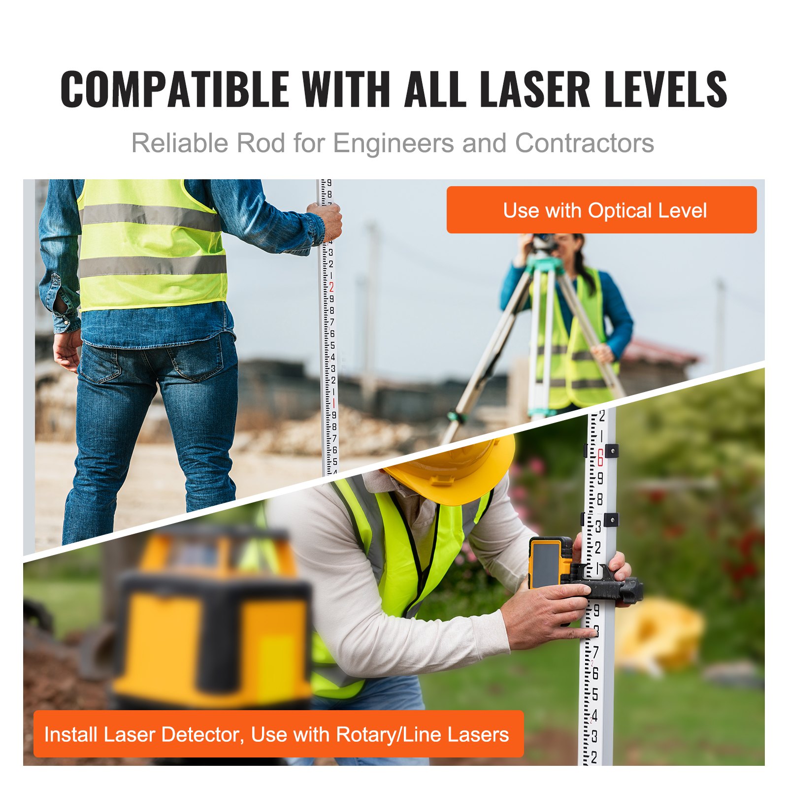 Aluminum Grade Rod, 9-Feet/8ths 3 Sections Telescopic Measuring Rod, Double-Sided Scale 1/8in Leveling Rod Stick,Aluminum Alloy Survey Rod with Bubble Level &Carrying Bag for Houses,Walls,Floors - Image 6