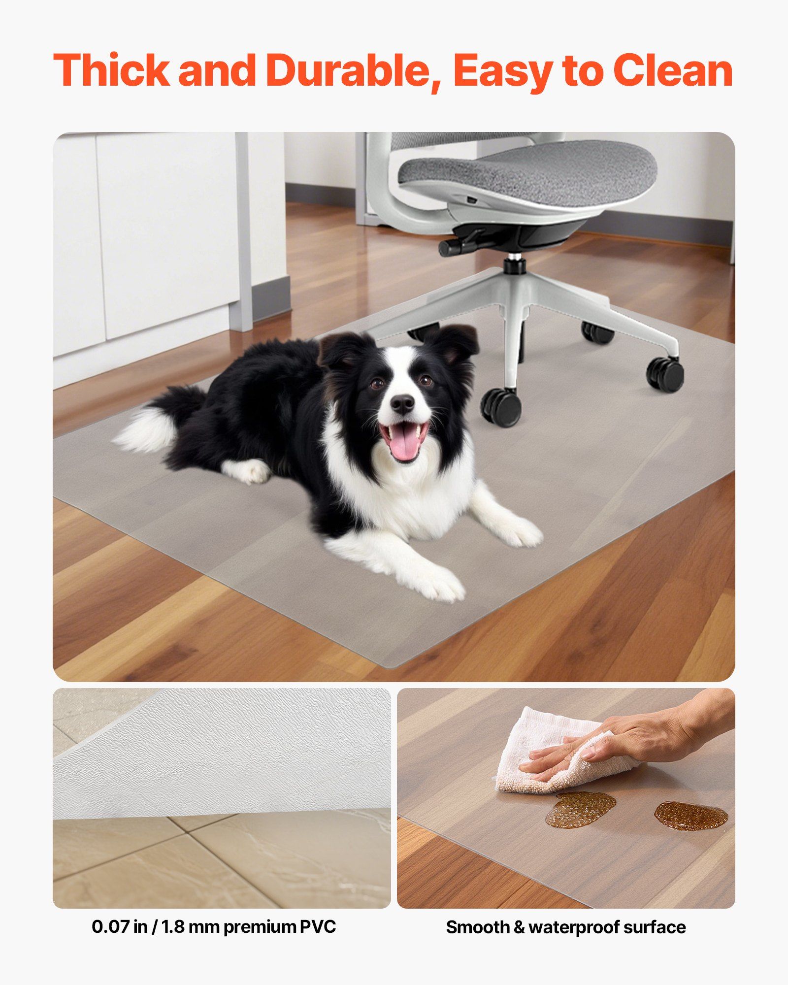 Chair Mat, 915 x 1225 mm Transparent Office Chair Mat for Hard Floors, Floor Protector for Rolling Chairs, Non-Slip & Easy to Clean, Smooth Glide Under Desk Rug for Home Office (Rectangular) - Image 5