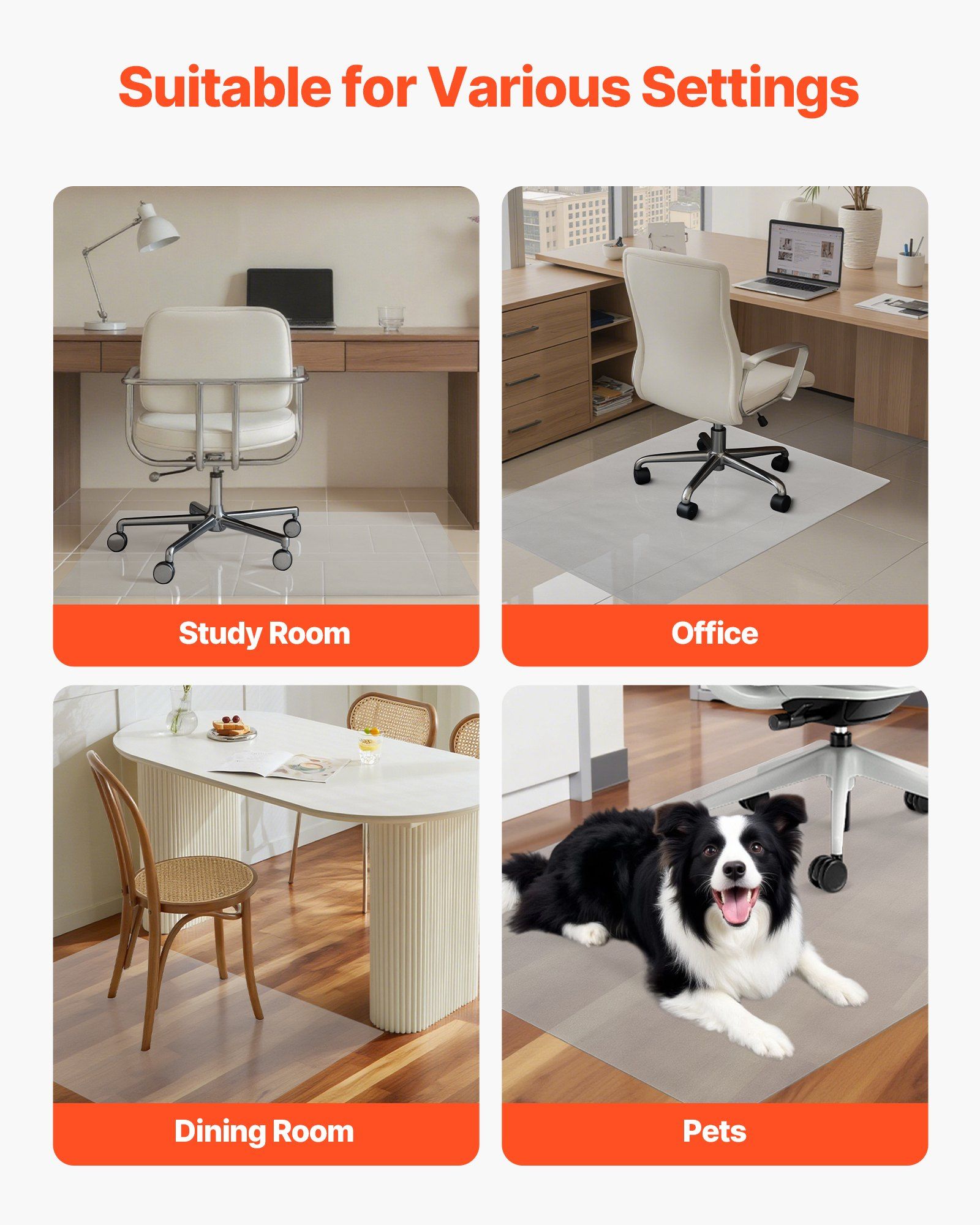 Chair Mat, 915 x 1225 mm Transparent Office Chair Mat for Hard Floors, Floor Protector for Rolling Chairs, Non-Slip & Easy to Clean, Smooth Glide Under Desk Rug for Home Office (Rectangular) - Image 6