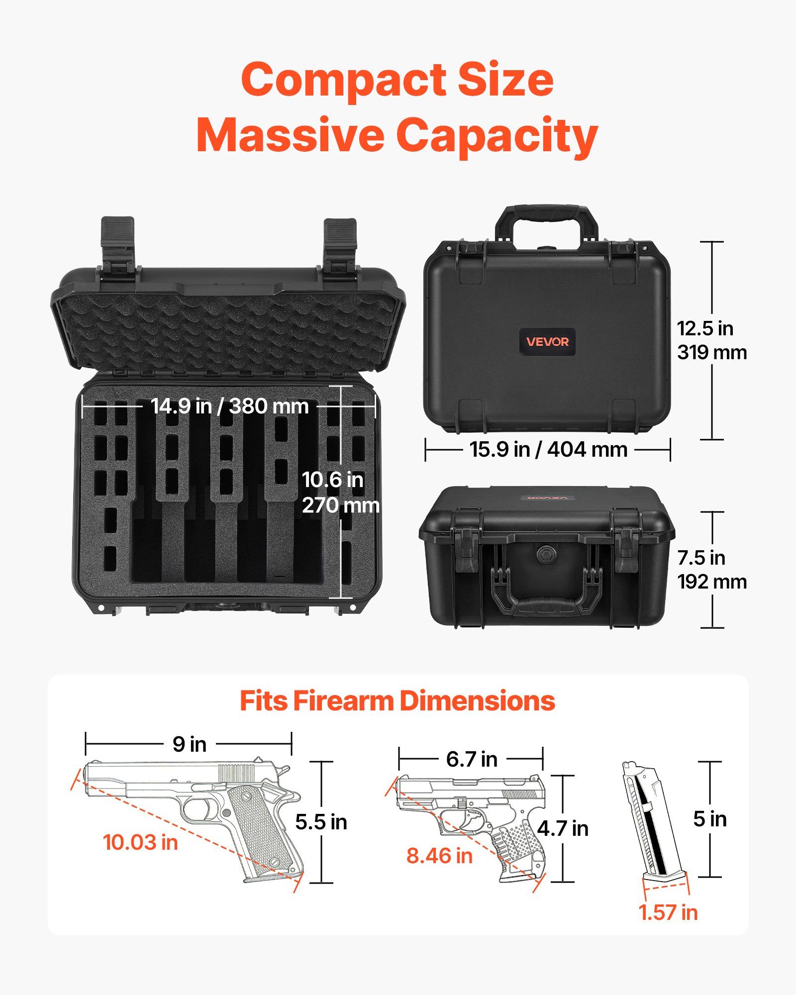 Hard Pistol Case, Heavy Duty Hard Gun Case with XPE Foam Lining, Waterproof Pistol Storage Box with Customizable Interior & Handle for Gun, Lenses, Camera, Gear, TSA Compliant, 404x319x192 mm - Image 3