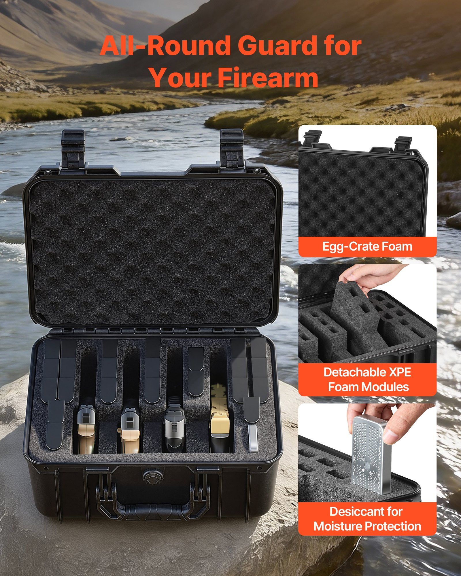 Hard Pistol Case, Heavy Duty Hard Gun Case with XPE Foam Lining, Waterproof Pistol Storage Box with Customizable Interior & Handle for Gun, Lenses, Camera, Gear, TSA Compliant, 404x319x192 mm - Image 5