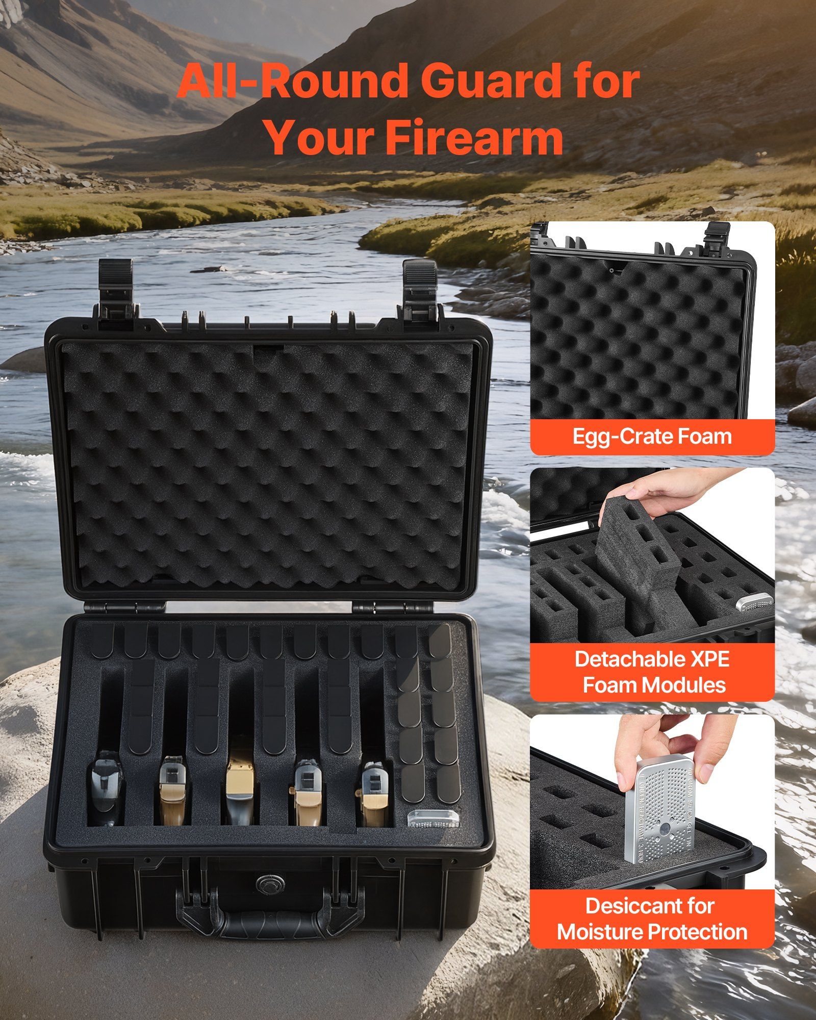 Hard Pistol Case, Heavy Duty Hard Gun Case with XPE Foam Lining, Waterproof Pistol Storage Box with Customizable Interior & Handle for Gun, Lenses, Camera, Gear, TSA Compliant, 475x415x215 mm - Image 5