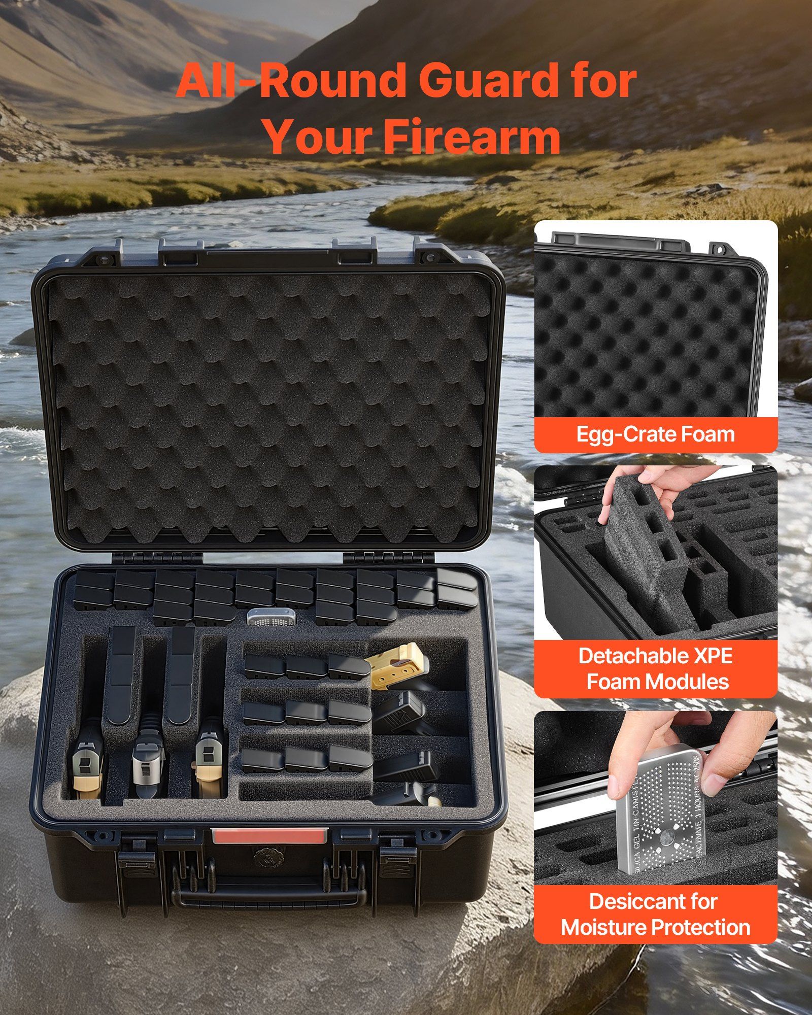 Hard Pistol Case, Heavy Duty Hard Gun Case with XPE Foam Lining, Waterproof Pistol Storage Box with Customizable Interior & Handle for Gun, Lenses, Camera, Gear, TSA Compliant, 491x434x211 mm - Image 5