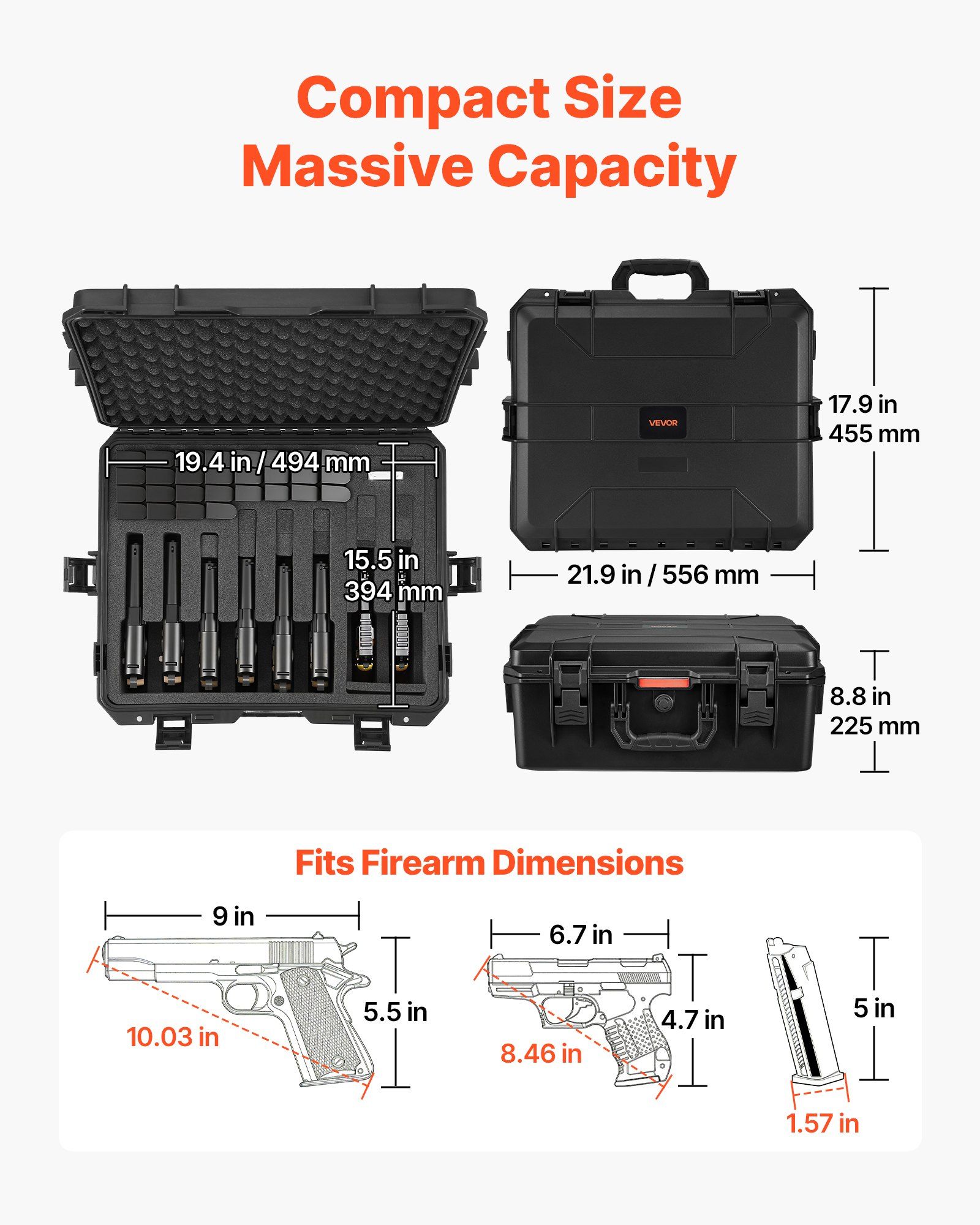 Hard Pistol Case, Heavy Duty Hard Gun Case with XPE Foam Lining, Waterproof Pistol Storage Box with Customizable Interior & Handle for Gun, Lenses, Camera, Gear, TSA Compliant, 556x455x225 mm - Image 3