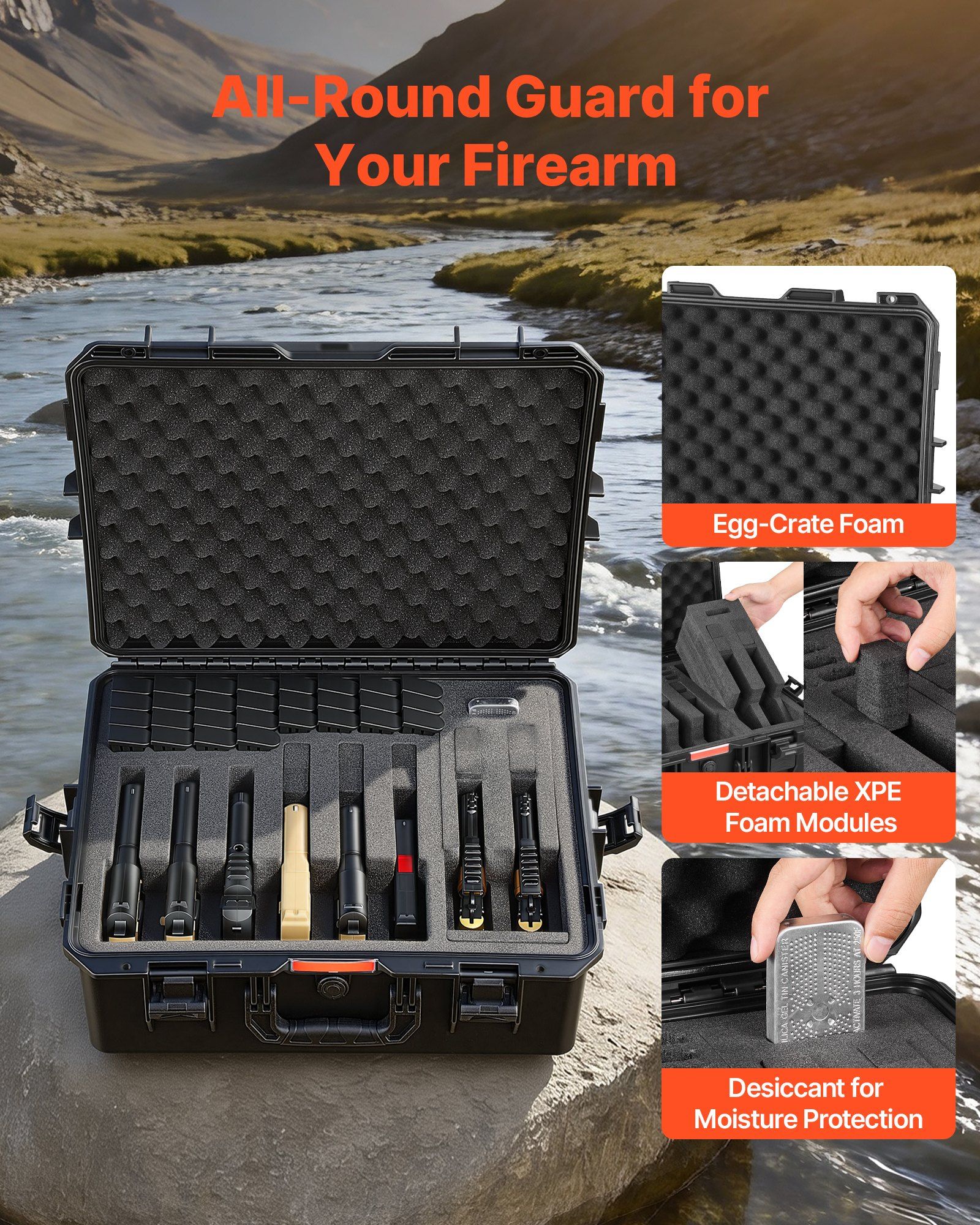 Hard Pistol Case, Heavy Duty Hard Gun Case with XPE Foam Lining, Waterproof Pistol Storage Box with Customizable Interior & Handle for Gun, Lenses, Camera, Gear, TSA Compliant, 556x455x225 mm - Image 5