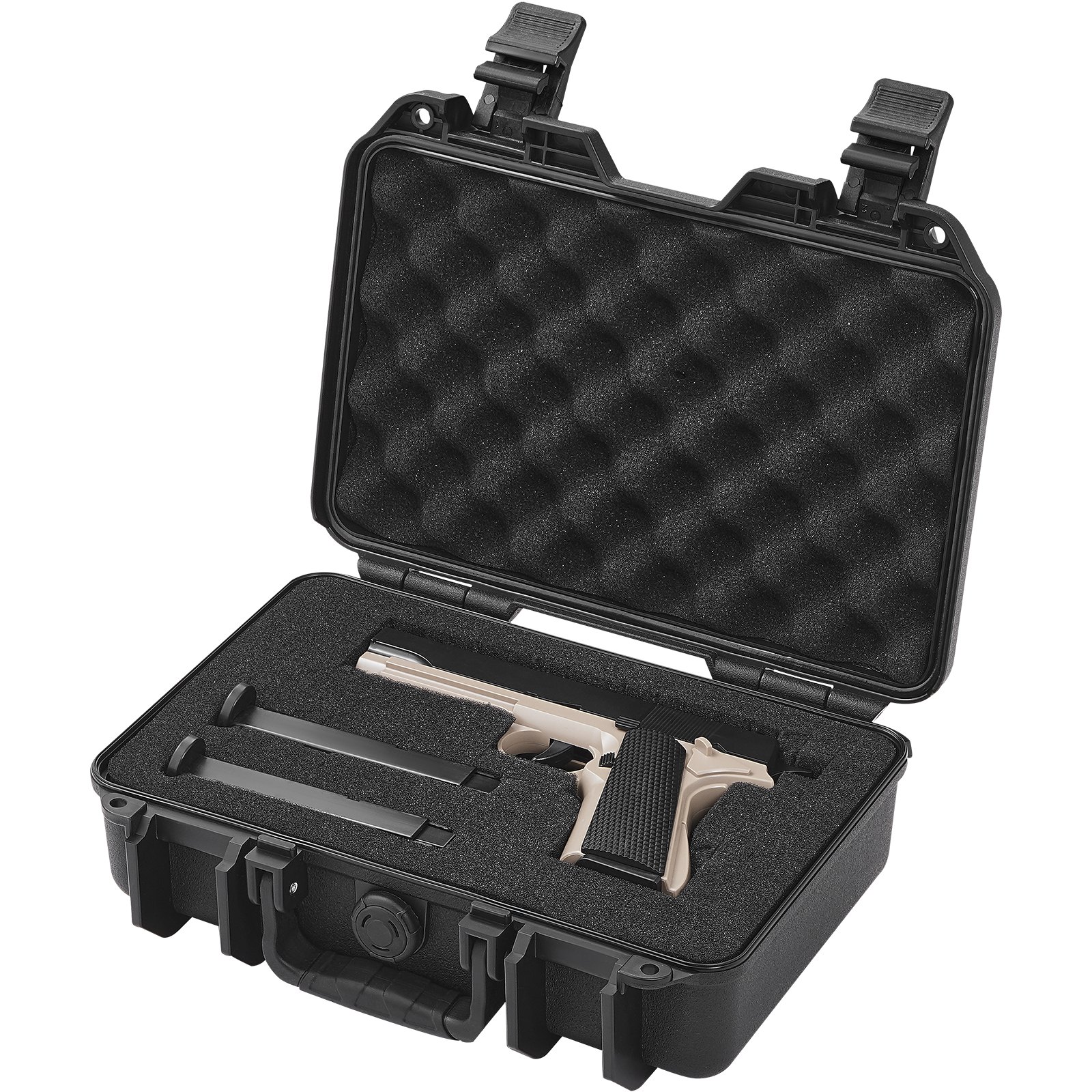 Hard Pistol Cases with Pre-cut PU Foam, Waterproof & Dustproof Hard Gun Case for 1 Pistol, 12.59×9.01×4.4 in Lockable Pistol Case, Black - Image 1