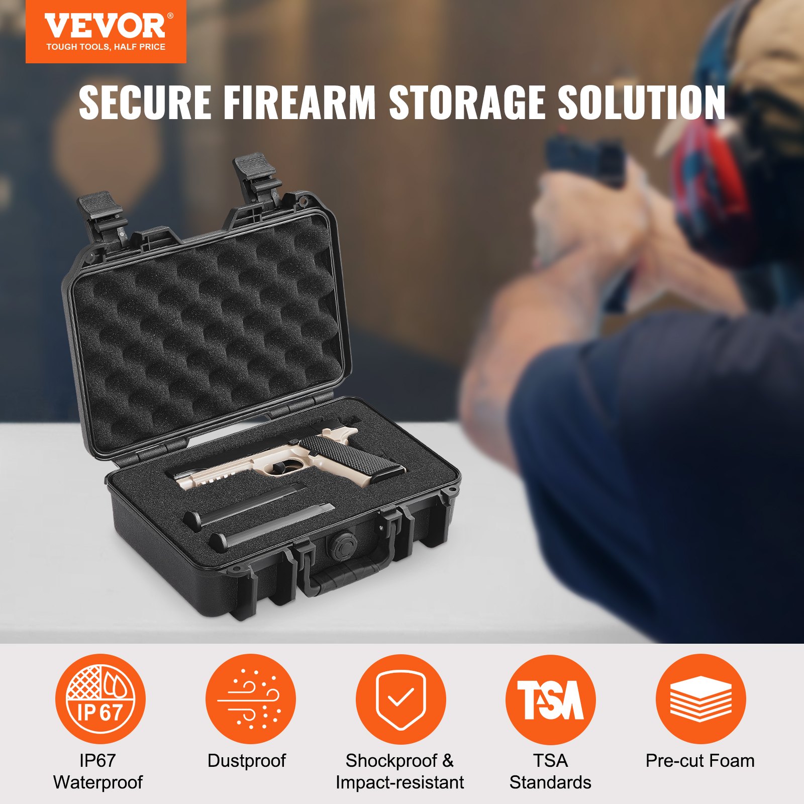 Hard Pistol Cases with Pre-cut PU Foam, Waterproof & Dustproof Hard Gun Case for 1 Pistol, 12.59×9.01×4.4 in Lockable Pistol Case, Black - Image 2