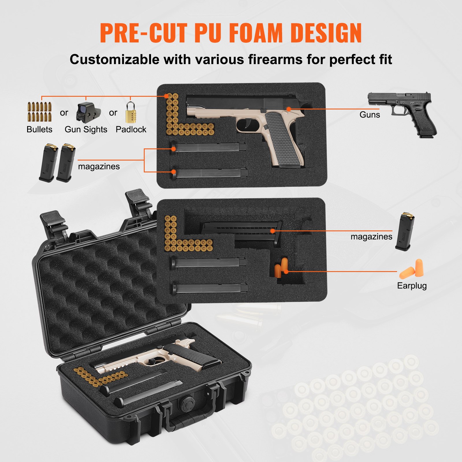 Hard Pistol Cases with Pre-cut PU Foam, Waterproof & Dustproof Hard Gun Case for 1 Pistol, 12.59×9.01×4.4 in Lockable Pistol Case, Black - Image 5