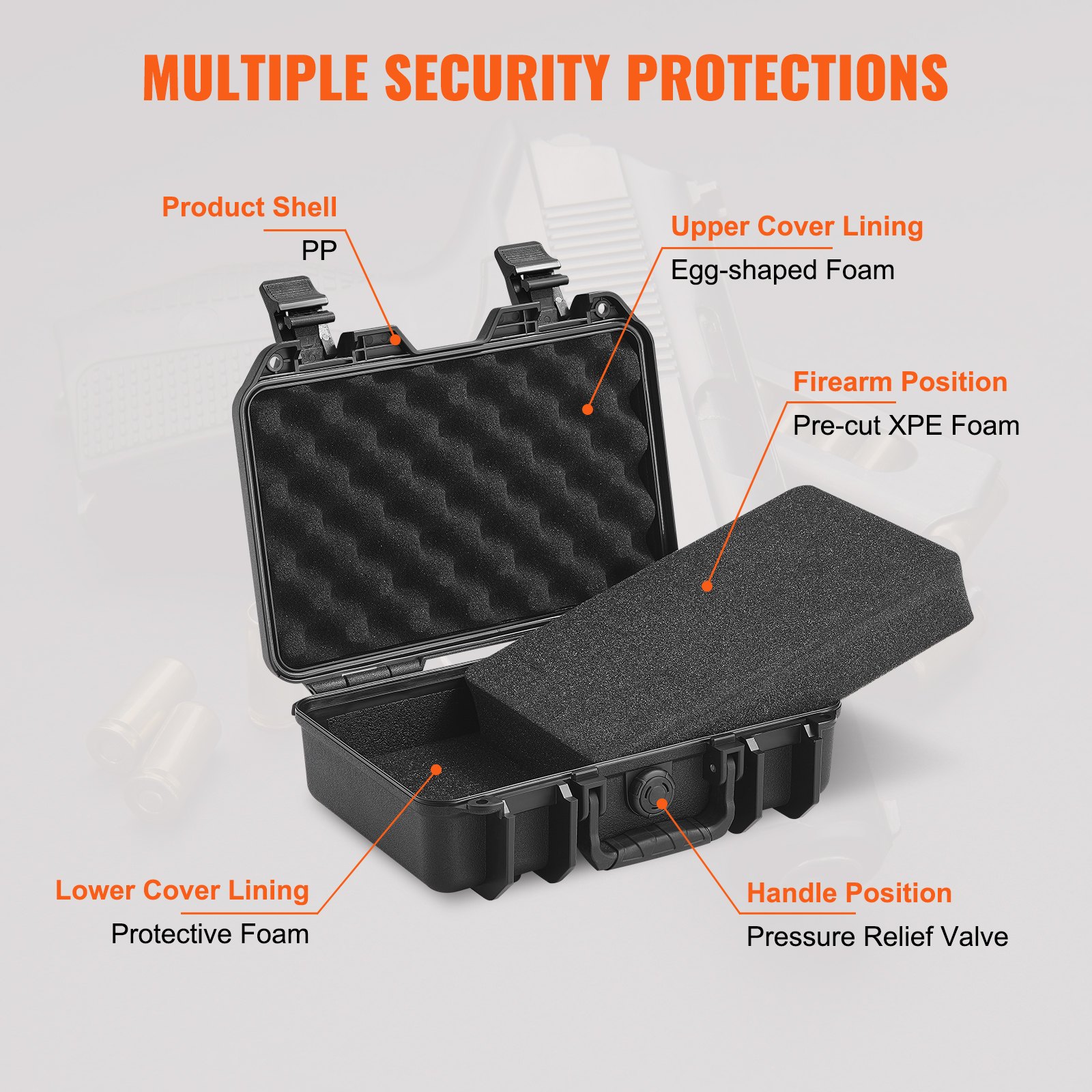 Hard Pistol Cases with Pre-cut PU Foam, Waterproof & Dustproof Hard Gun Case for 1 Pistol, 12.59×9.01×4.4 in Lockable Pistol Case, Black - Image 6