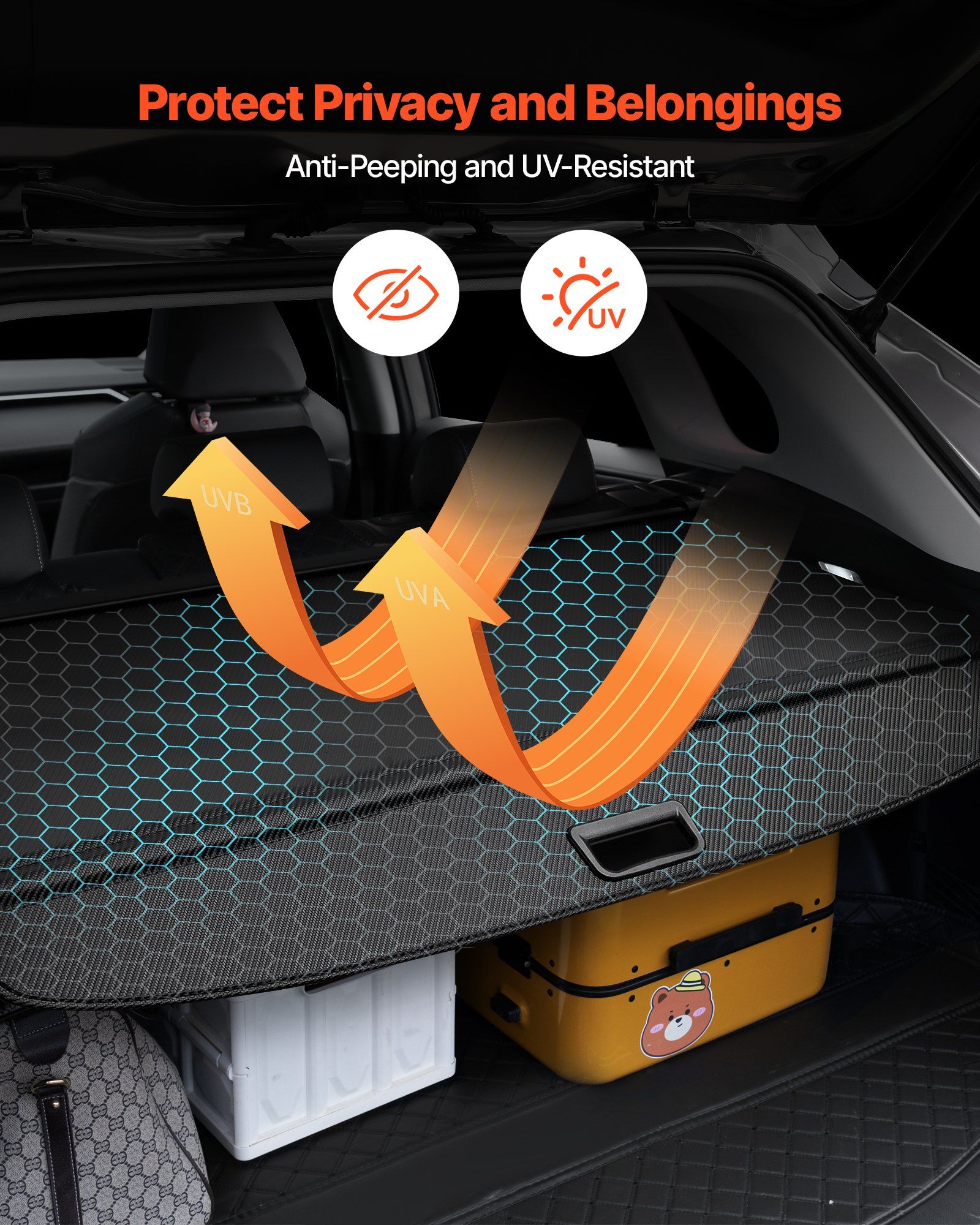 Retractable Cargo Cover, Carbon Fiber Texture Trunk Cover, Anti-Peeping Luggage Privacy Shield, Seamless Fixation Shade, Extended Version for GMC Terrain & Chevrolet Equinox 2018-2024 5-Seater - Image 3