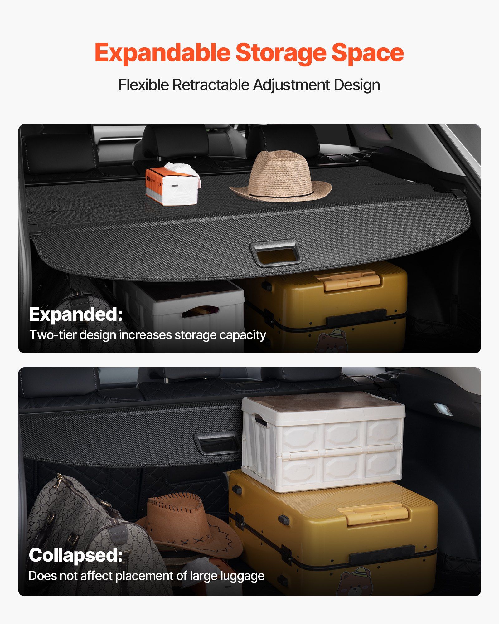 Retractable Cargo Cover, Carbon Fiber Texture Trunk Cover, Anti-Peeping Luggage Privacy Shield, Seamless Fixation Shade, Extended Version for GMC Terrain & Chevrolet Equinox 2018-2024 5-Seater - Image 4
