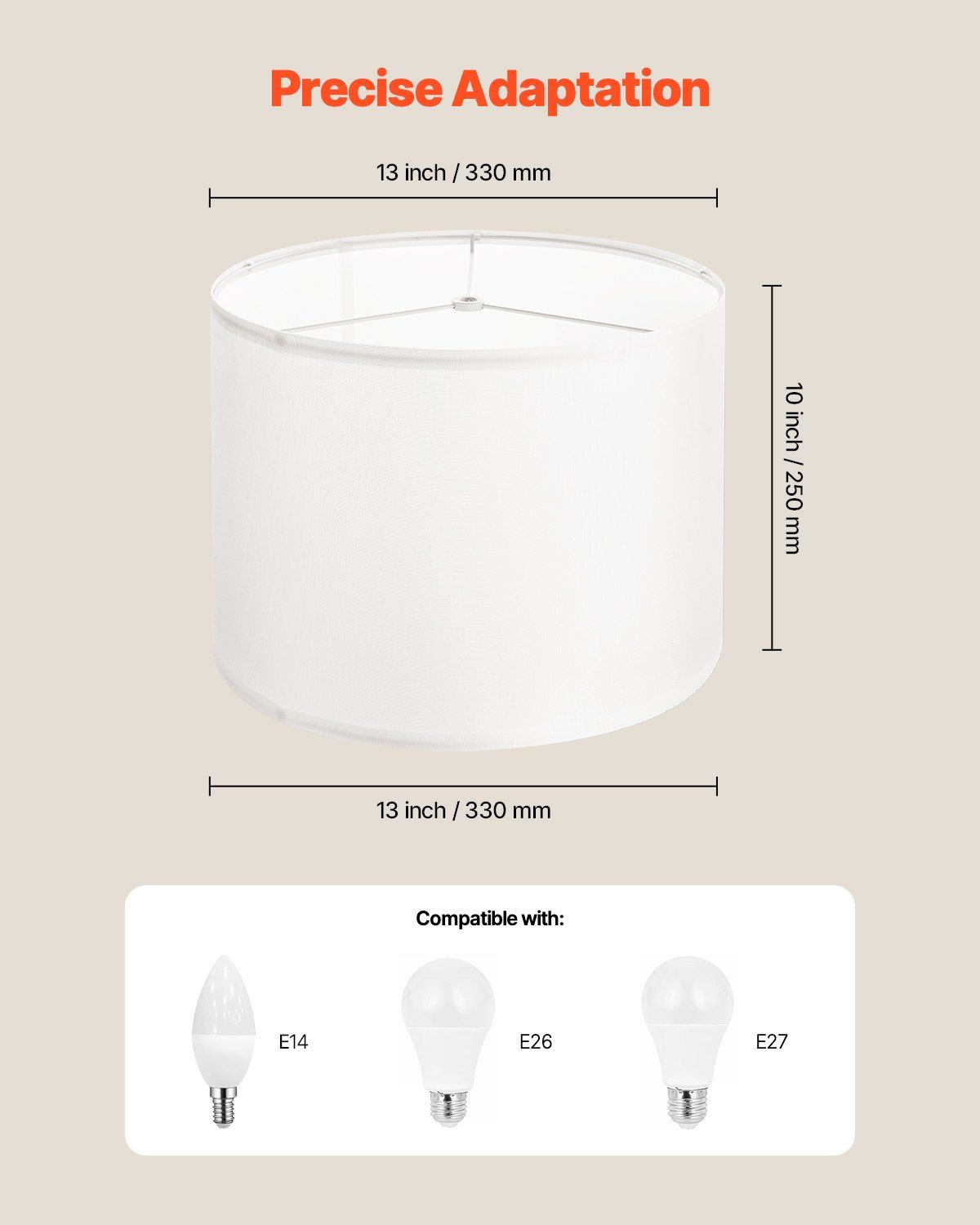 Drum Lamp Shade 2 Set, 33 cm Top x 33 cm Bottom x 25 cm High, Medium Drum Linen Lampshade, Replacement Lamp Shade for Table Lamps Floor Lamps Pendant Lights, Easy Assembly Required (Off-white) - Image 4
