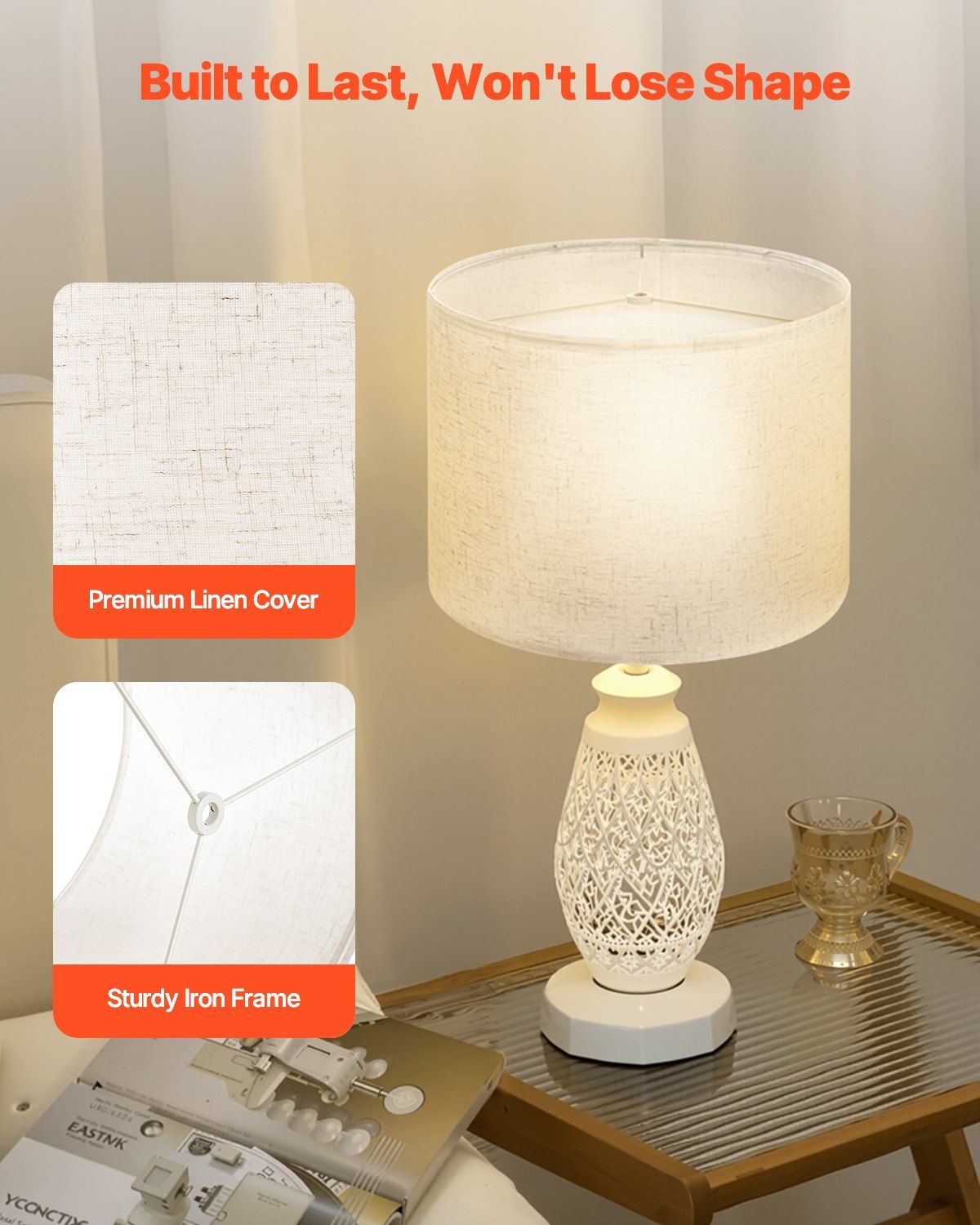 Drum Lamp Shade, 33 cm Top x 33 cm Bottom x 25 cm High, Medium Drum Linen Lampshade, Replacement Lamp Shade for Table Lamps Floor Lamps Pendant Lights, Easy Assembly Required (Light Linen) - Image 3