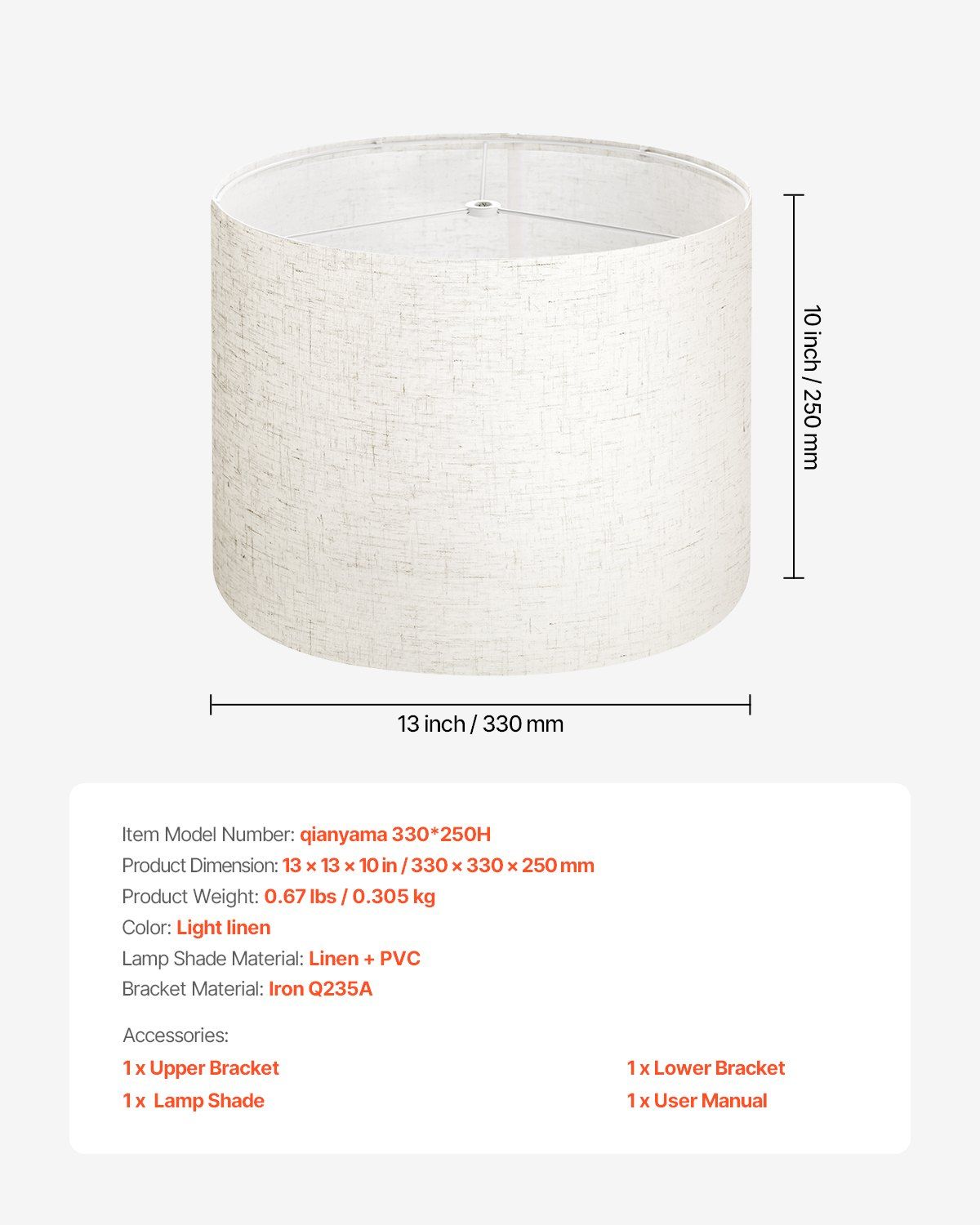 Drum Lamp Shade, 33 cm Top x 33 cm Bottom x 25 cm High, Medium Drum Linen Lampshade, Replacement Lamp Shade for Table Lamps Floor Lamps Pendant Lights, Easy Assembly Required (Light Linen) - Image 7